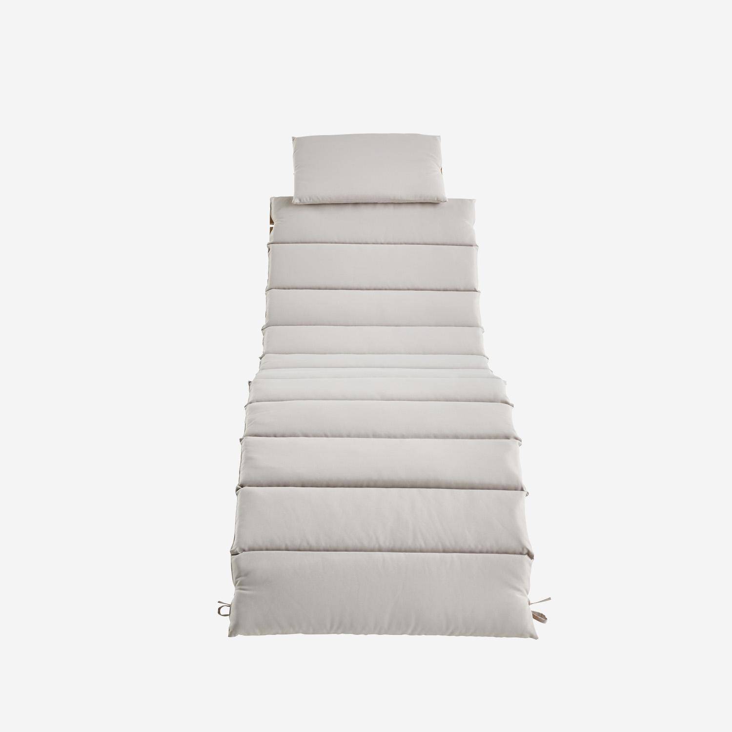 Lot de 2 bains de soleil en bois d'acacia LAURE avec coussin beige en polyester, 184 x 55 x 63,5 cm Photo5