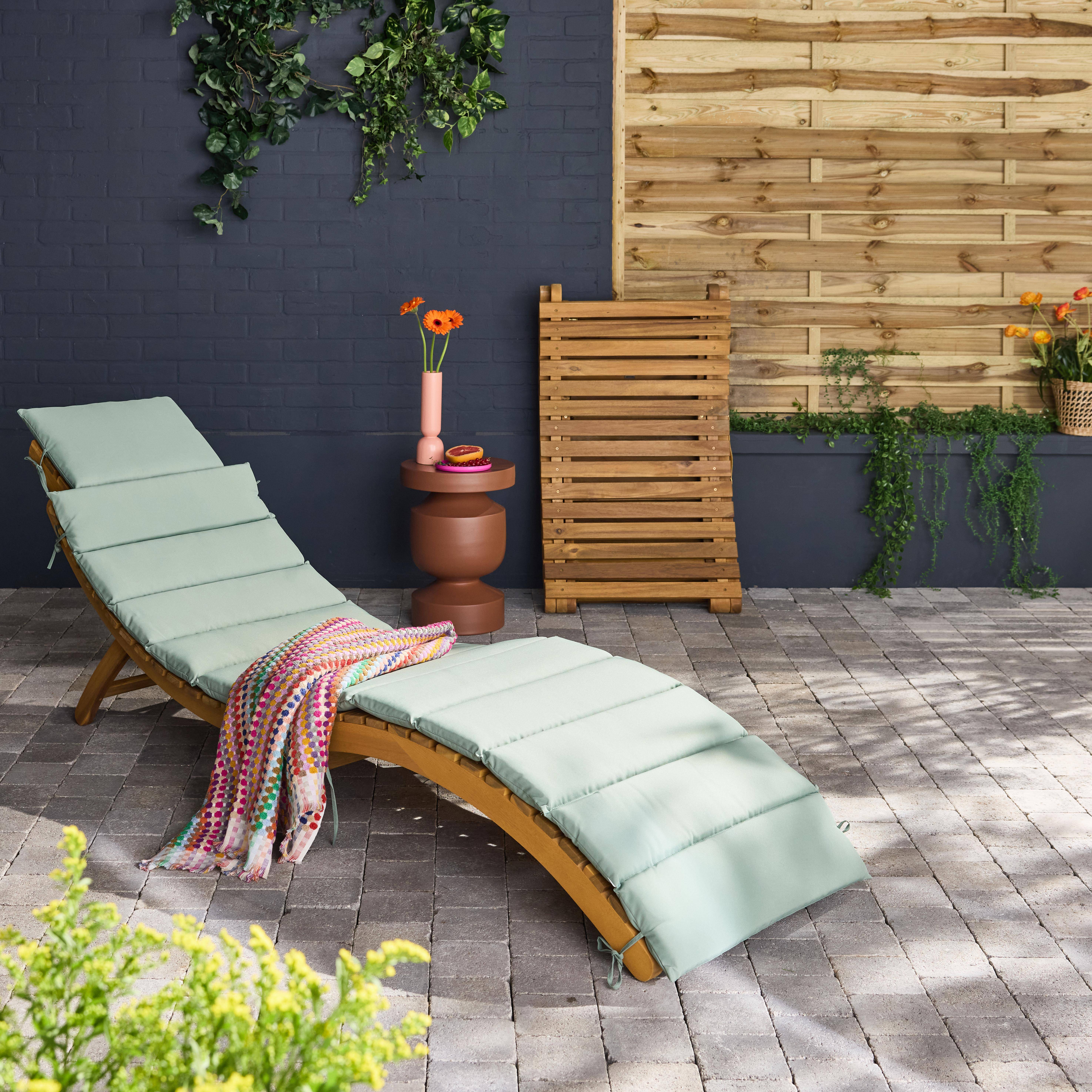 Set van 2 acaciahouten ligstoelen LAURE met groen-grijze polyester kussen, 184 x 55 x 63,5 cm Photo2