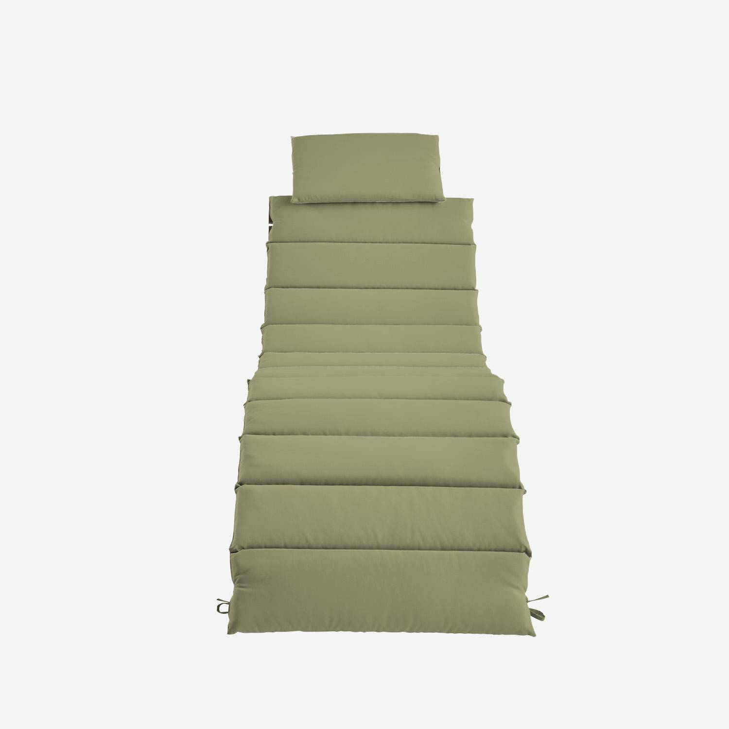 Set van 2 acaciahouten ligstoelen LAURE met kaki polyester kussen, 184 x 55 x 63,5 cm Photo5