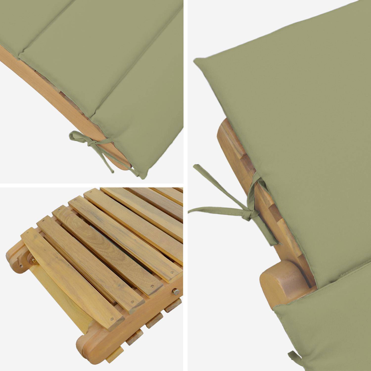 Set van 2 acaciahouten ligstoelen LAURE met kaki polyester kussen, 184 x 55 x 63,5 cm Photo6