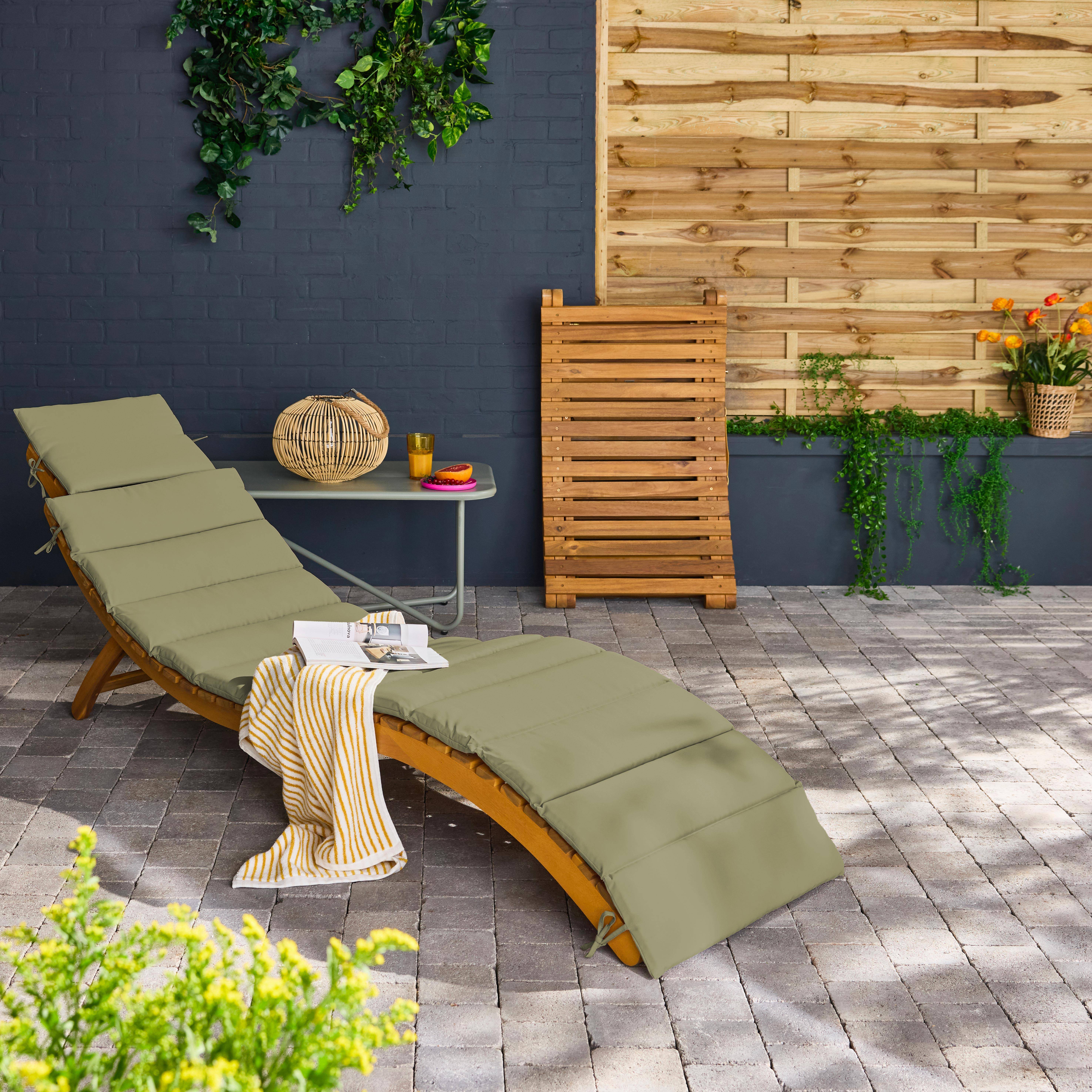 Set van 2 acaciahouten ligstoelen LAURE met kaki polyester kussen, 184 x 55 x 63,5 cm Photo2