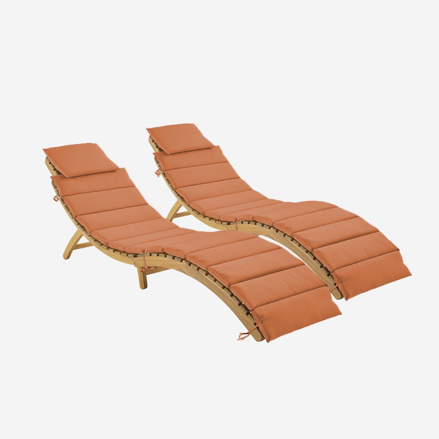 Lot de 2 bains de soleil en bois d'acacia coussin terracotta en polyester