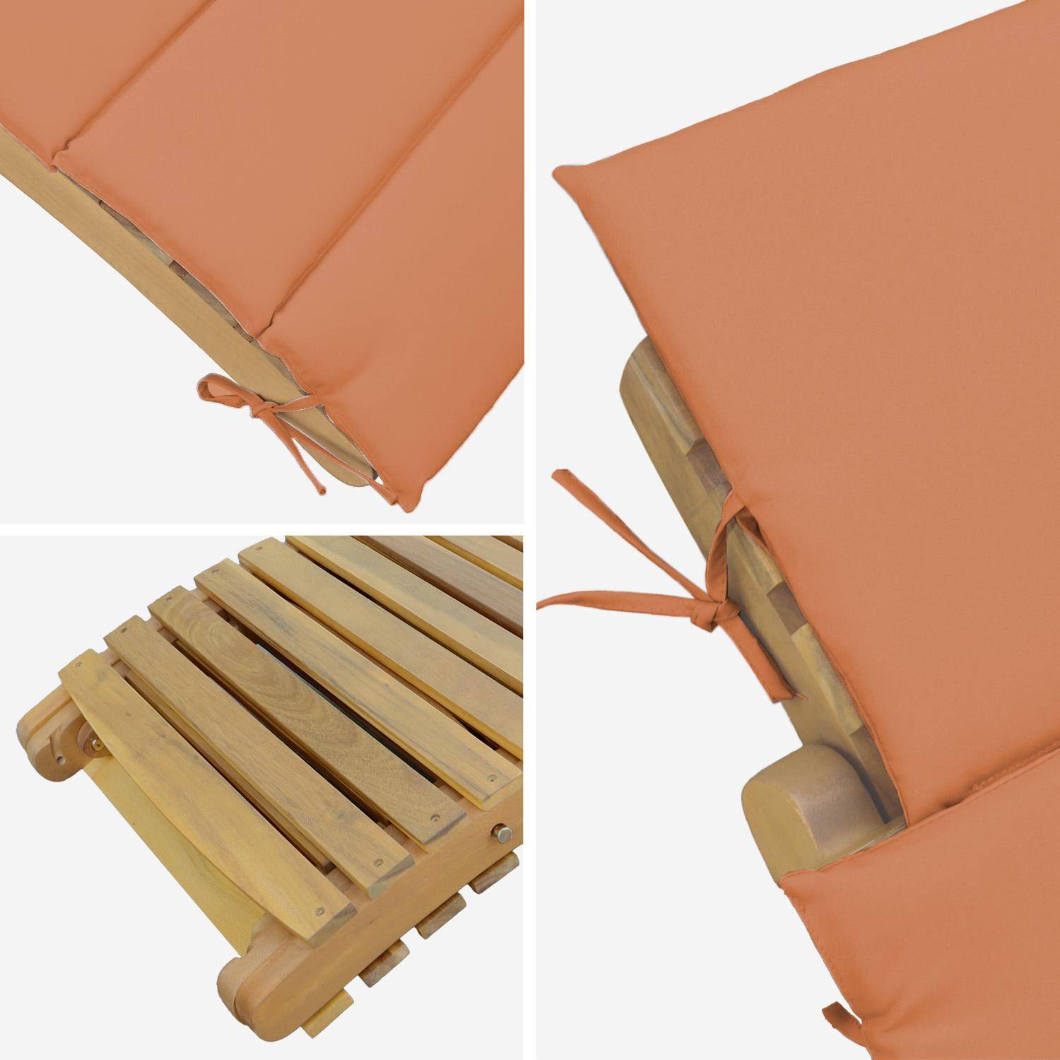 Set di 2 lettini prendisole in legno di acacia, Laure, Terracotta, 184x55x63.5 cm Photo6