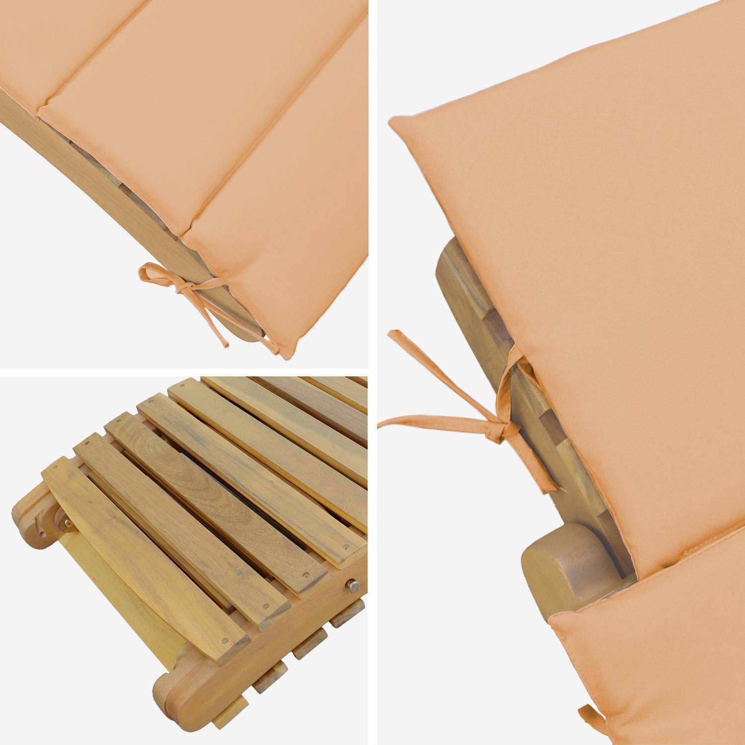 Set van 2 acaciahouten ligstoelen LAURE met perzikkleurige polyester kussen, 184 x 55 x 63,5 cm Photo7