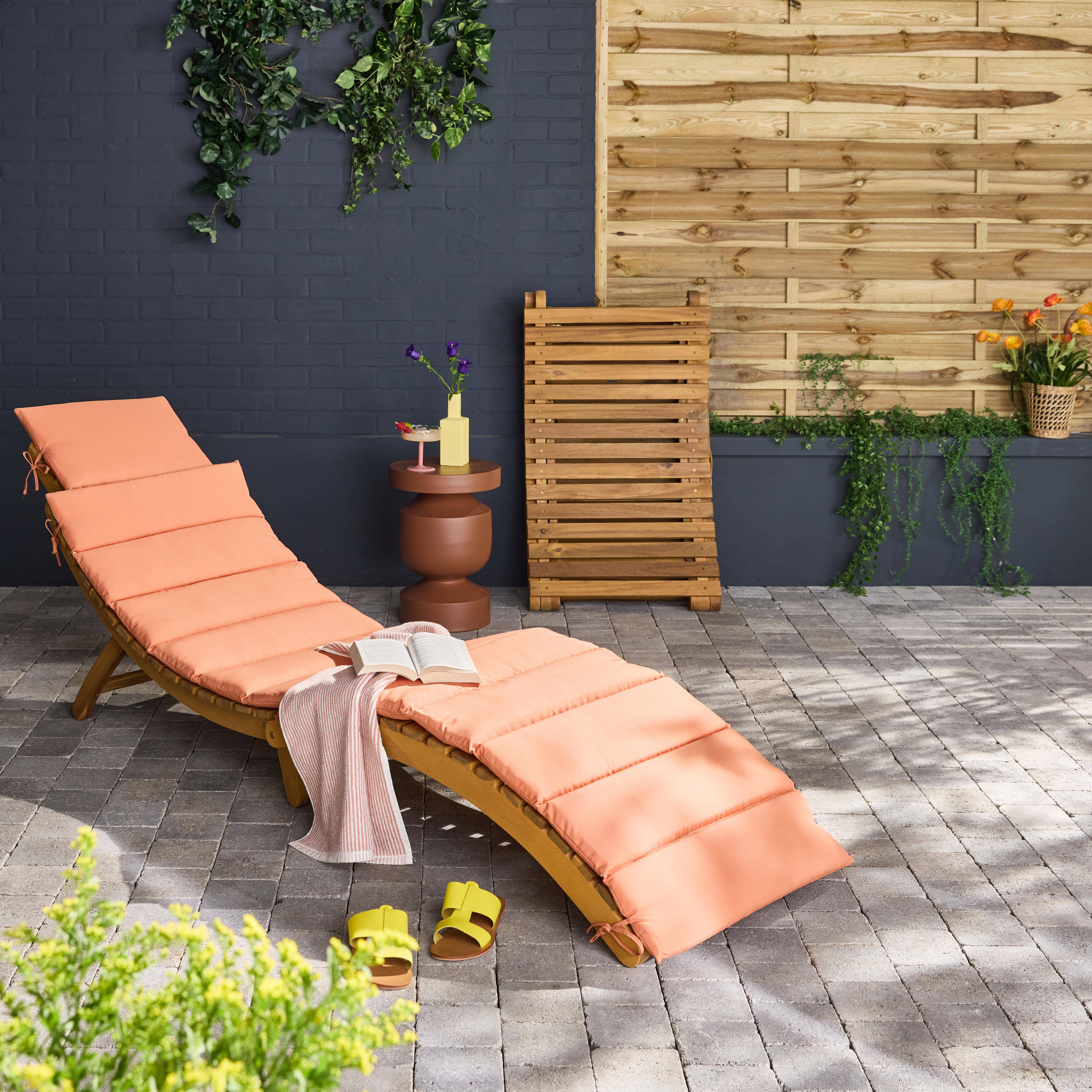 Set van 2 acaciahouten ligstoelen LAURE met perzikkleurige polyester kussen, 184 x 55 x 63,5 cm Photo2