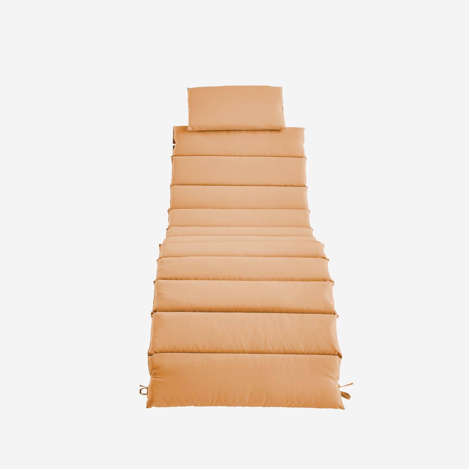 Set van 2 acaciahouten ligstoelen LAURE met perzikkleurige polyester kussen, 184 x 55 x 63,5 cm Photo6