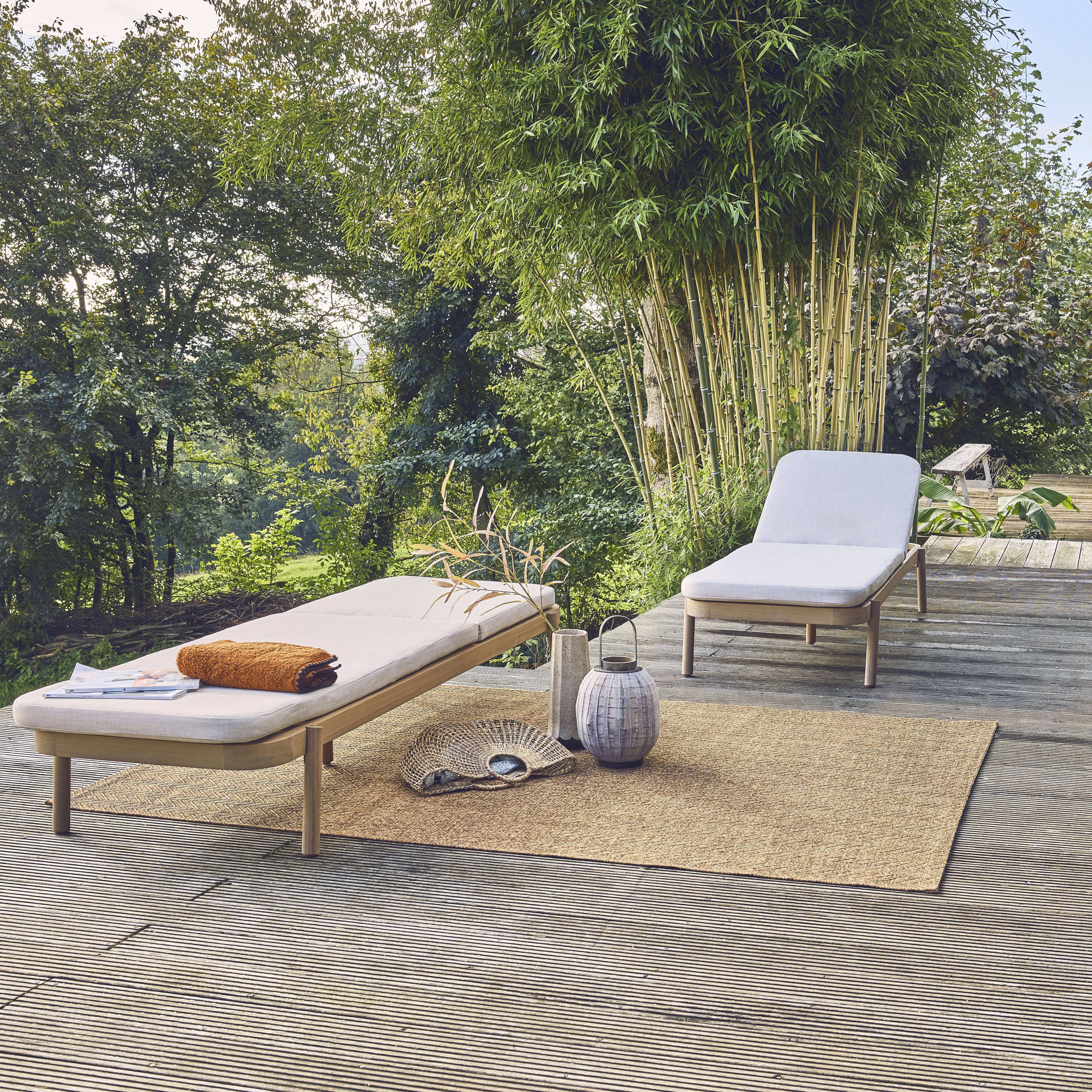 Lot de 2 bains de soleil PUNTA CANA en bois d'acacia, inclinable, déhoussable, coussin beige en polyester Photo1