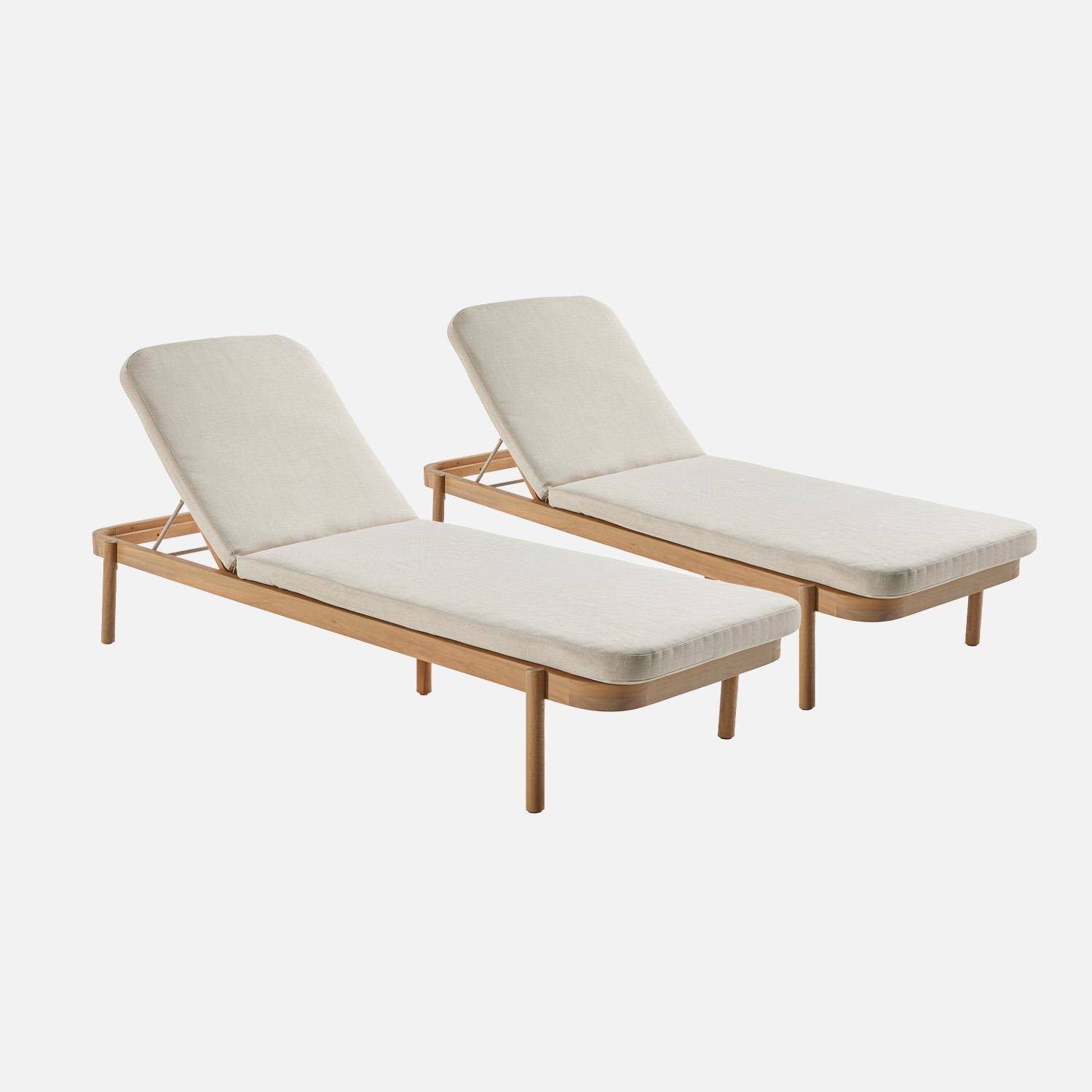 Lot de 2 bains de soleil PUNTA CANA en bois d'acacia, inclinable, déhoussable, coussin beige en polyester Photo4