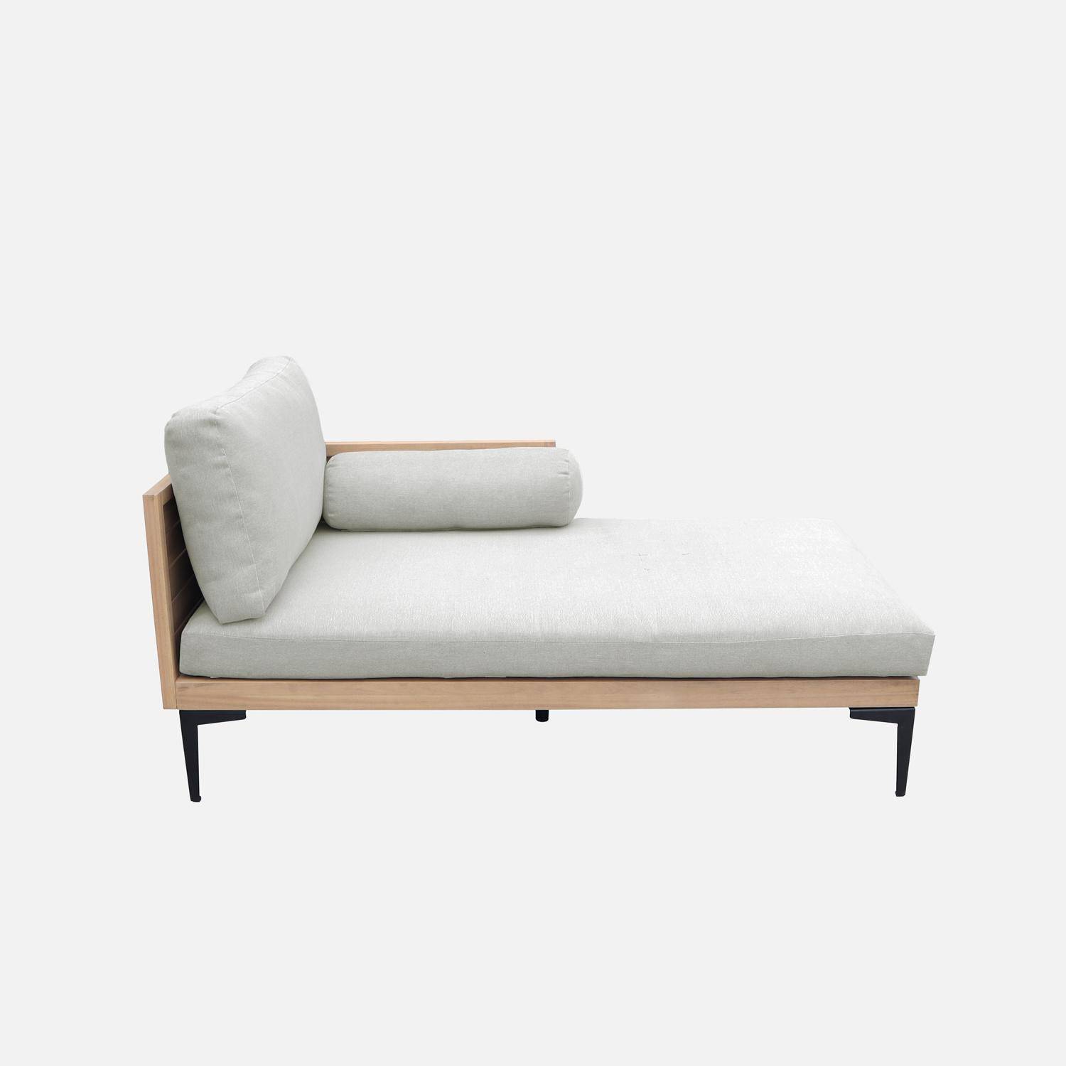 Salon de jardin 3 places JALISCO en bois d'acacia et aluminium, coussins beiges en polyester Photo12