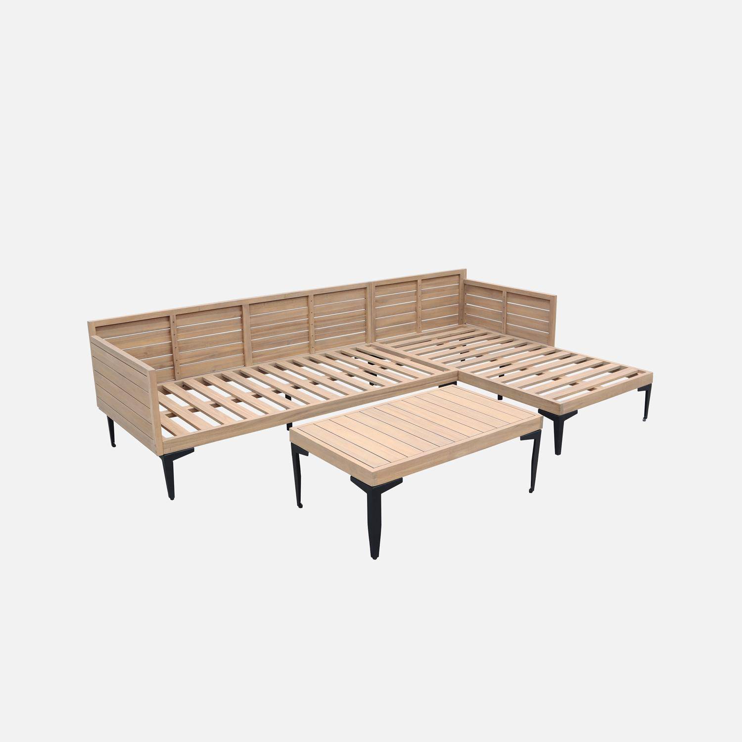 Salon de jardin 3 places JALISCO en bois d'acacia et aluminium, coussins beiges en polyester Photo9