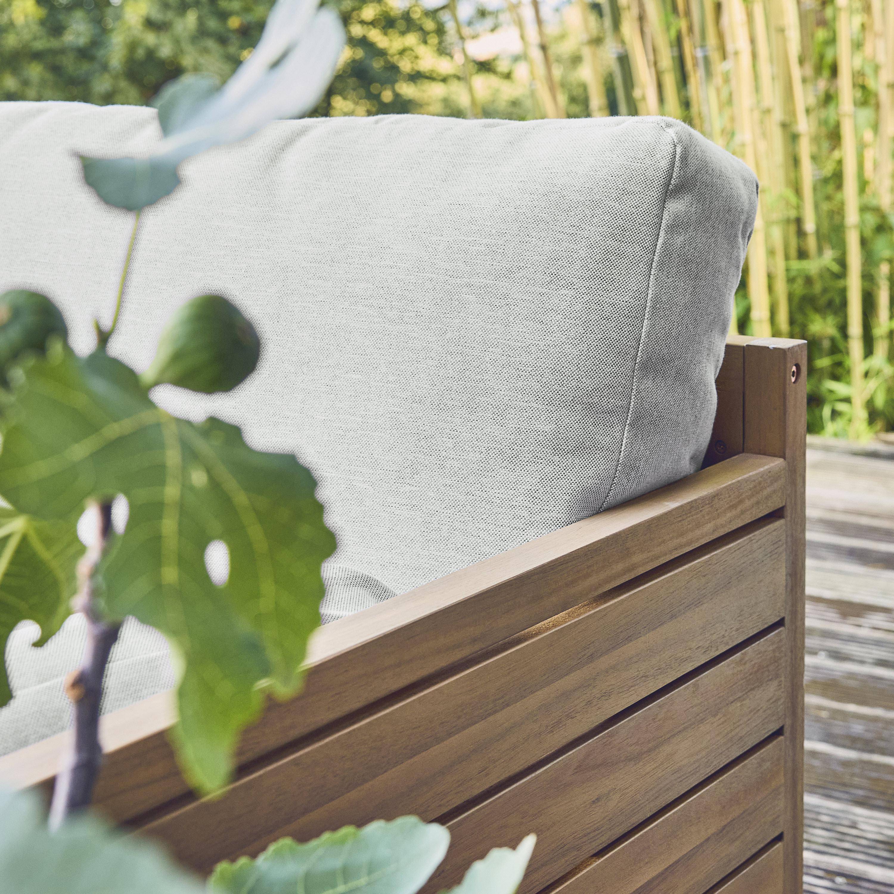 Salon de jardin 3 places JALISCO en bois d'acacia et aluminium, coussins beiges en polyester,sweeek,Photo2