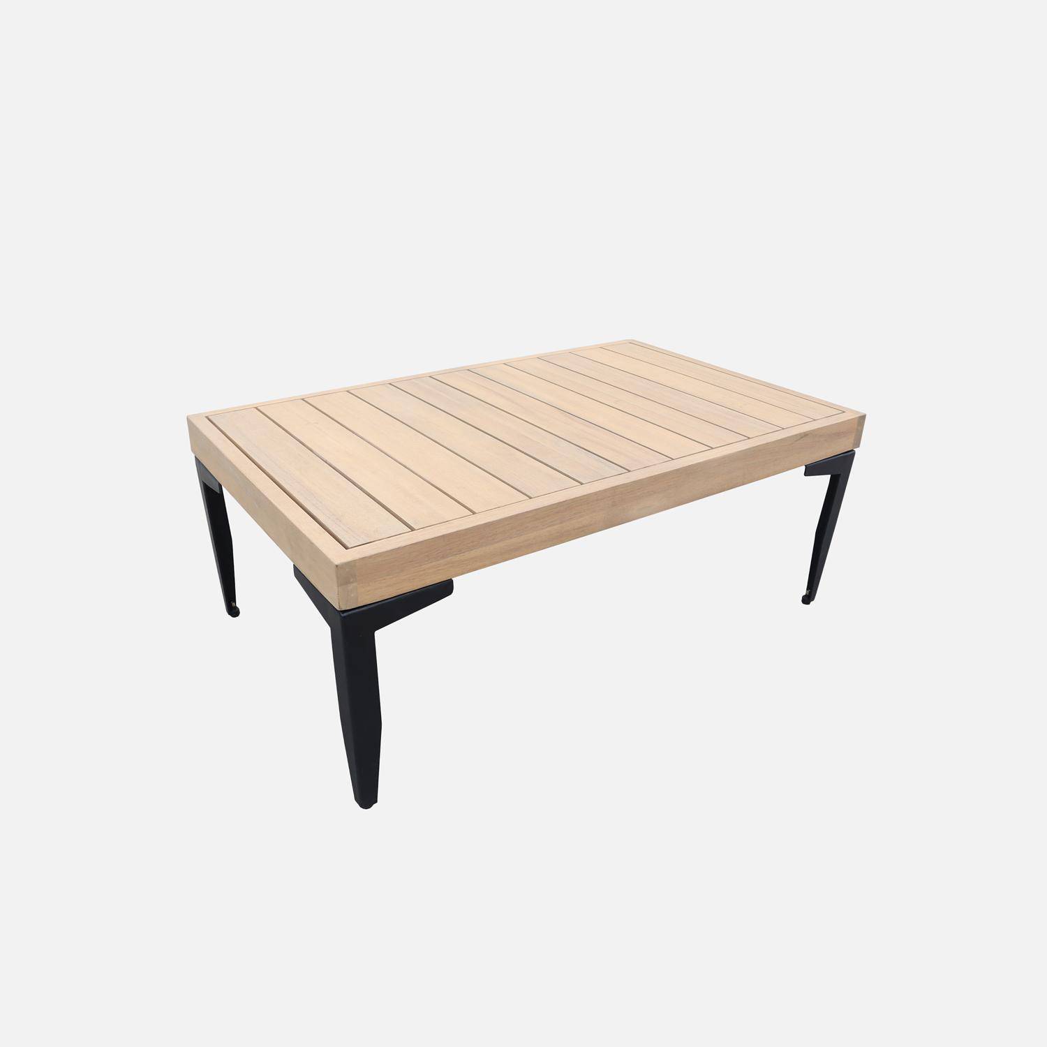 Salon de jardin 3 places JALISCO en bois d'acacia et aluminium, coussins beiges en polyester Photo10