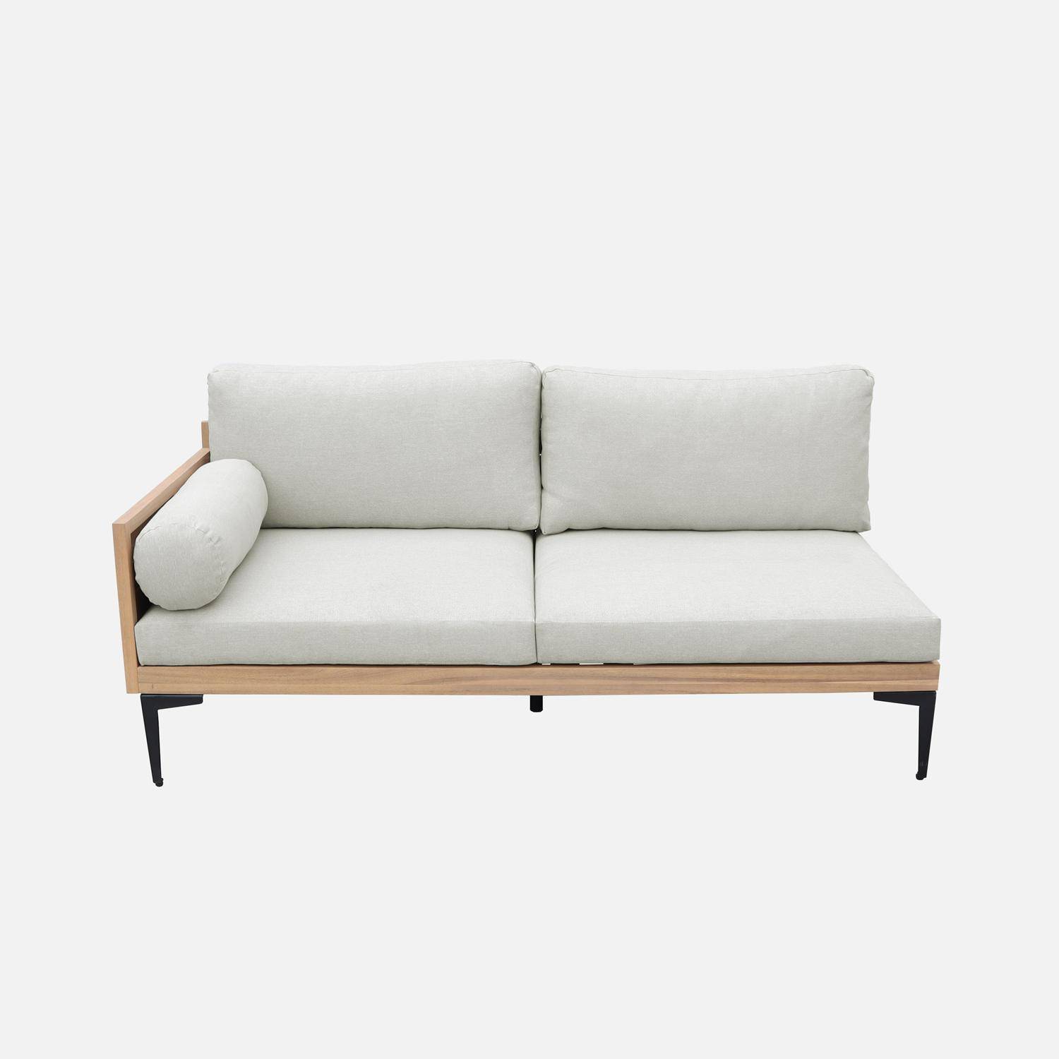 Salon de jardin 3 places JALISCO en bois d'acacia et aluminium, coussins beiges en polyester Photo11