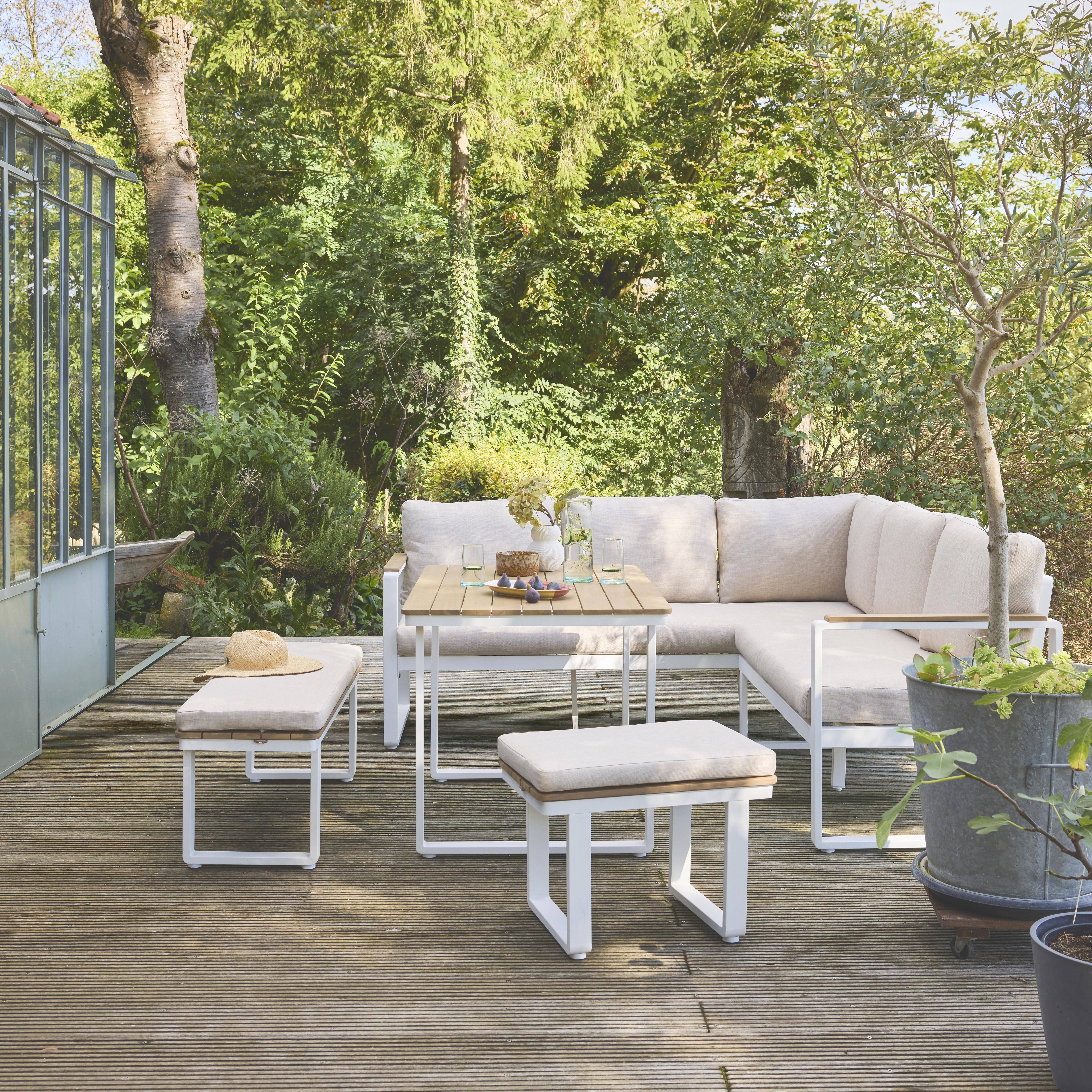 Conjunto de jardim relax em madeira de acácia e alumínio de 8 lugares, Pampas, Branco, 197x72.5x72.5 cm Photo3