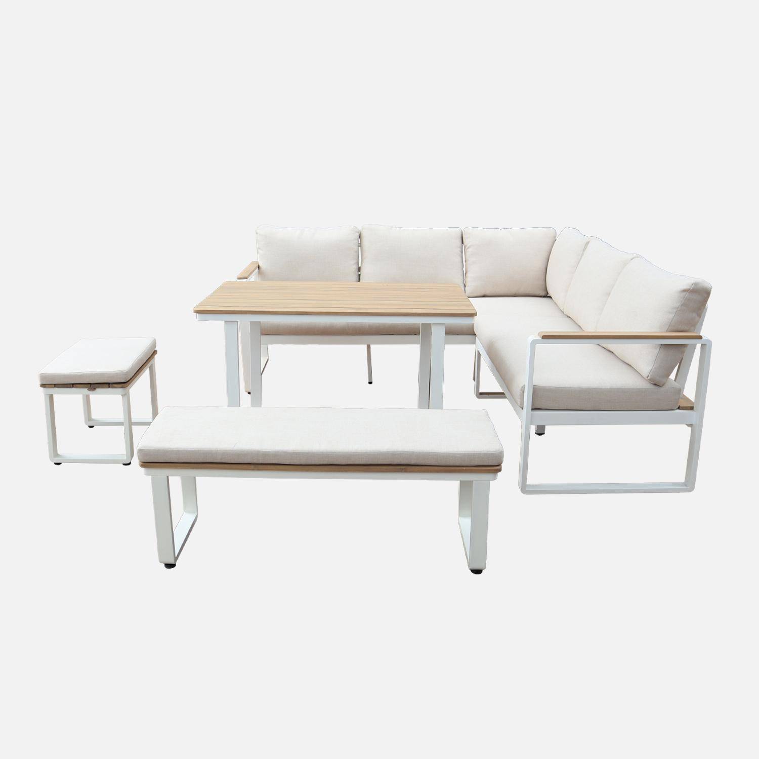 Conjunto de jardim relax em madeira de acácia e alumínio de 8 lugares, Pampas, Branco, 197x72.5x72.5 cm Photo7
