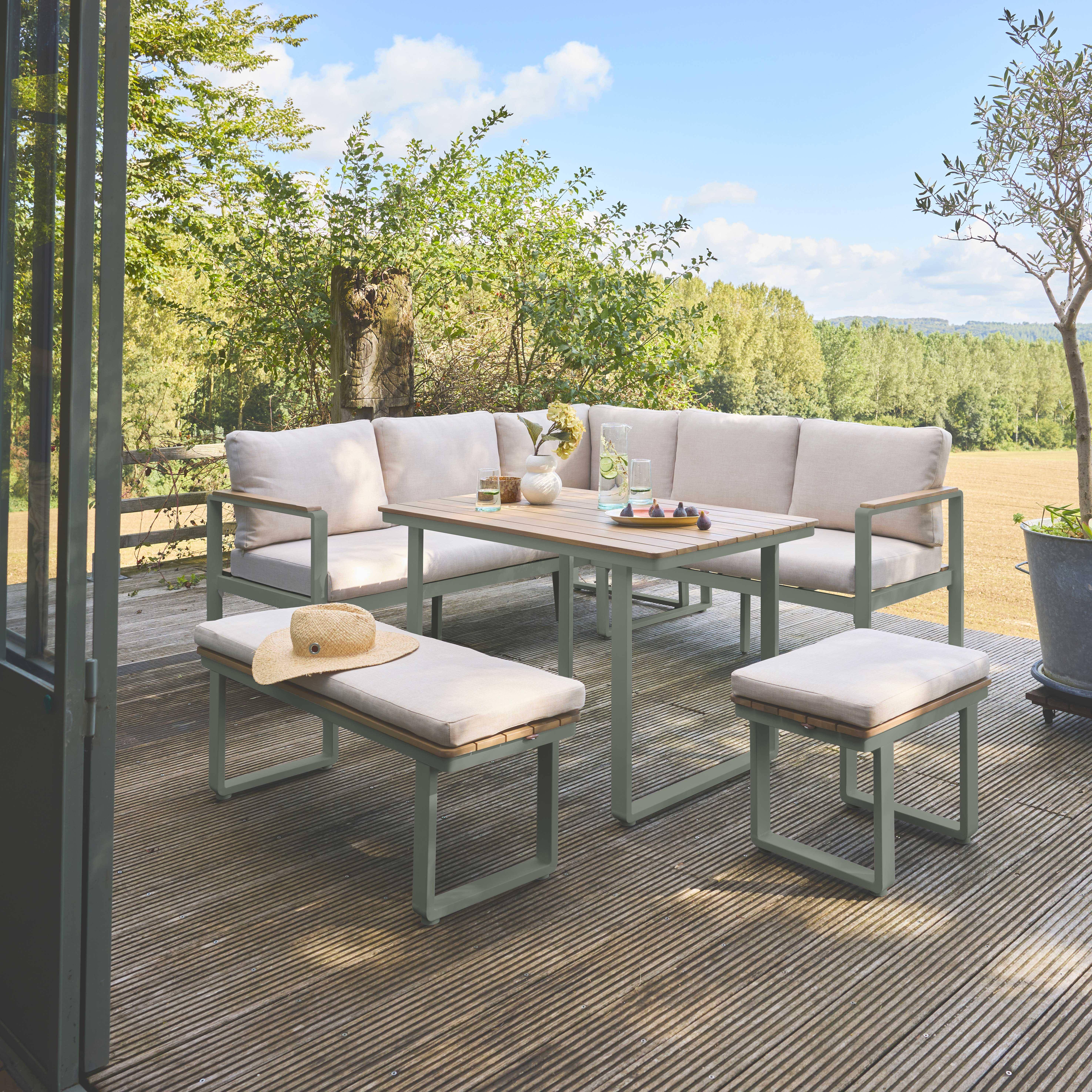 Tuinset PAMPAS 8 personen van acaciahout en aluminium, beige polyester kussens, met rechthoekige tafel Photo2