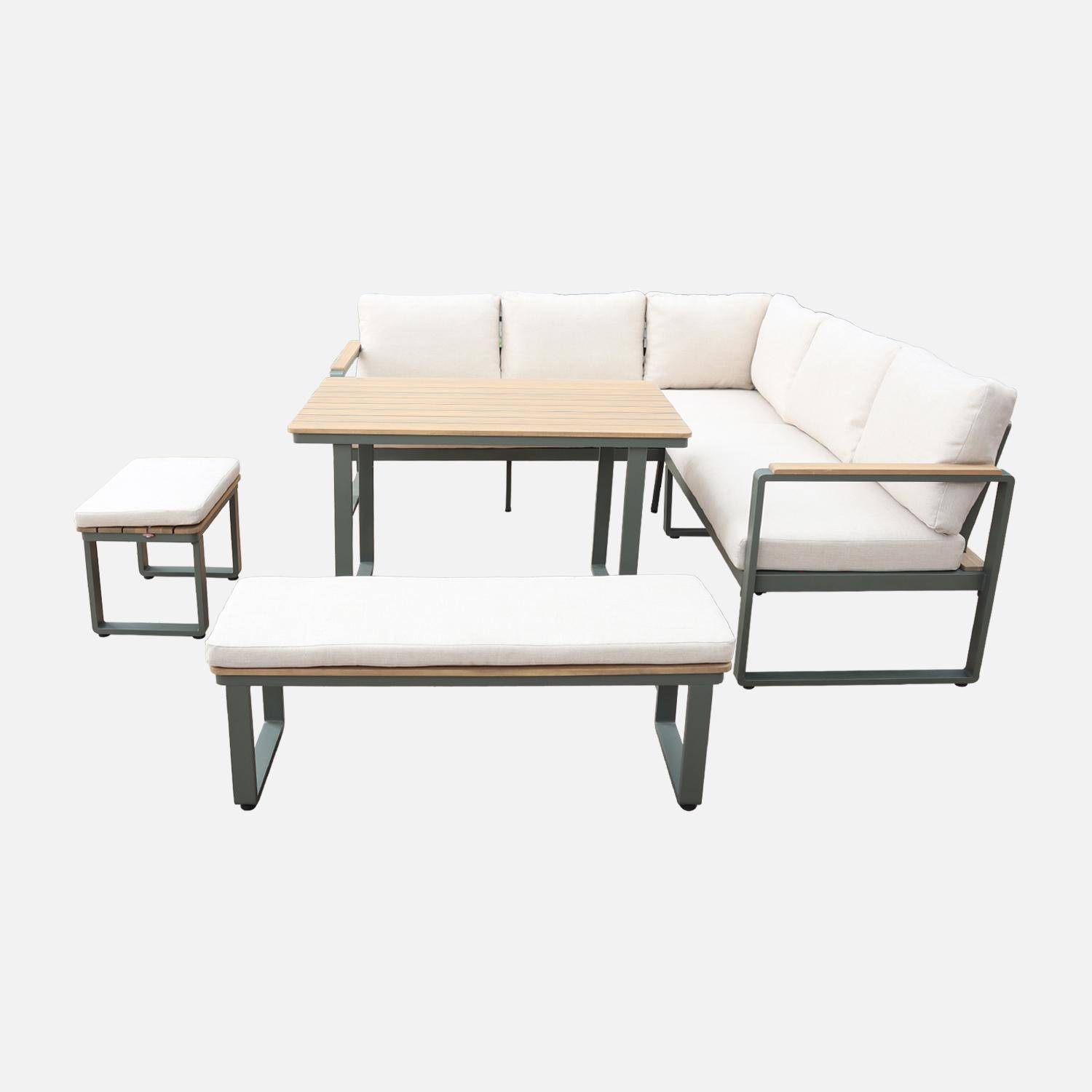 Tuinset PAMPAS 8 personen van acaciahout en aluminium, beige polyester kussens, met rechthoekige tafel Photo6