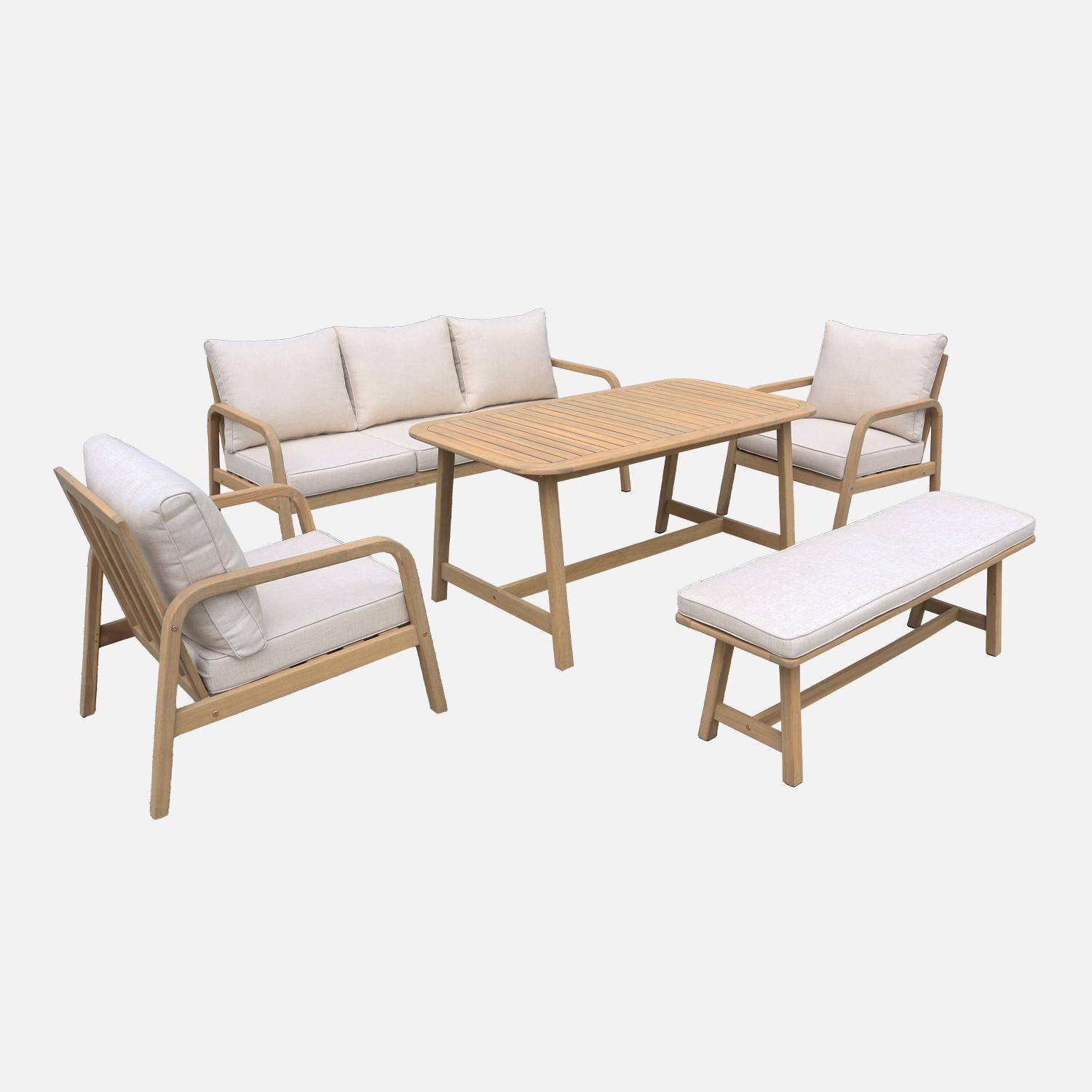 Conjunto de jardín de 7 plazas de madera de acacia, Carnota, Gris, 176x84x74 cm Photo8
