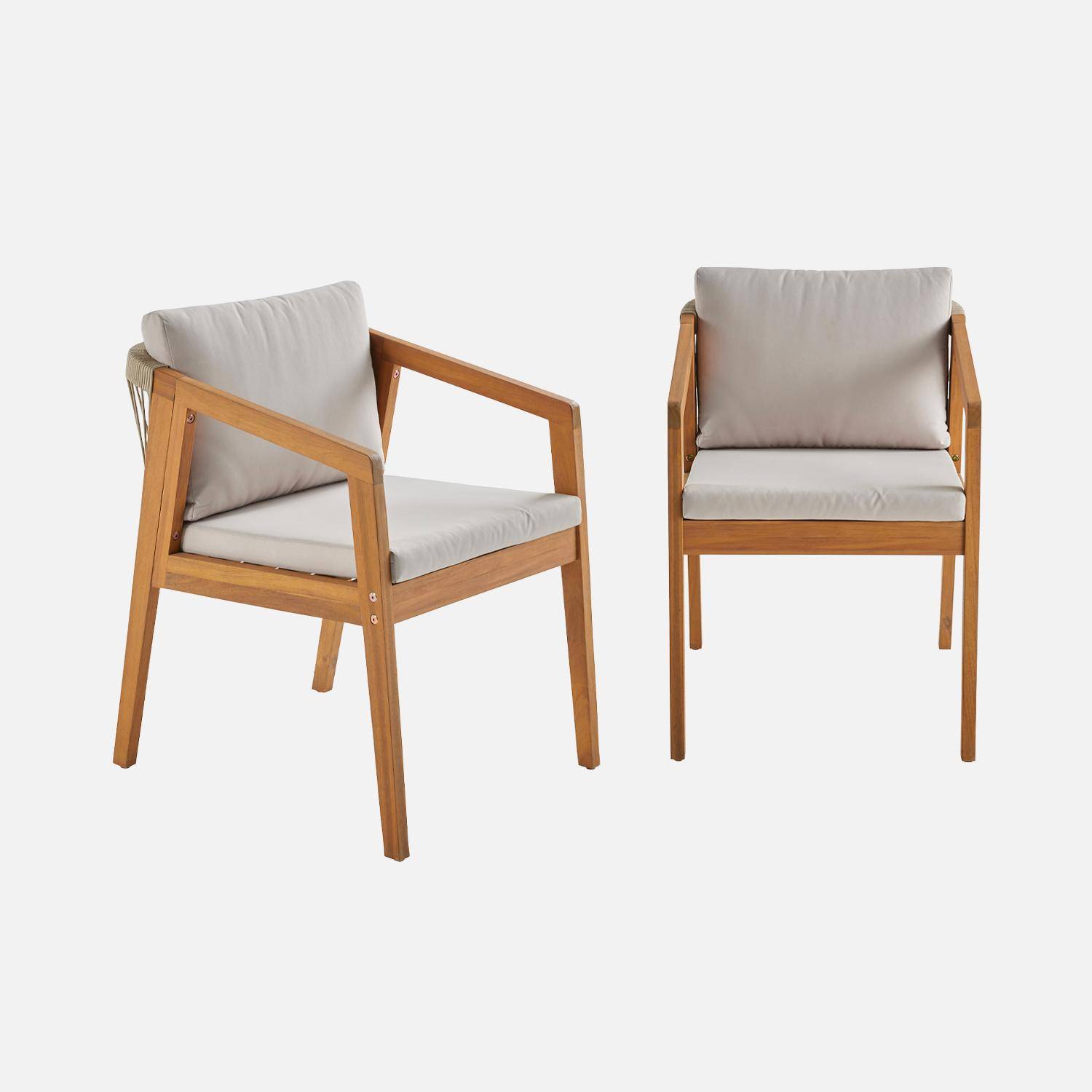 Lot de 2 fauteuils de jardin GRANADA en bois d'acacia avec cordes, 62 x 53 x 72 cm, résistant aux UV Photo6