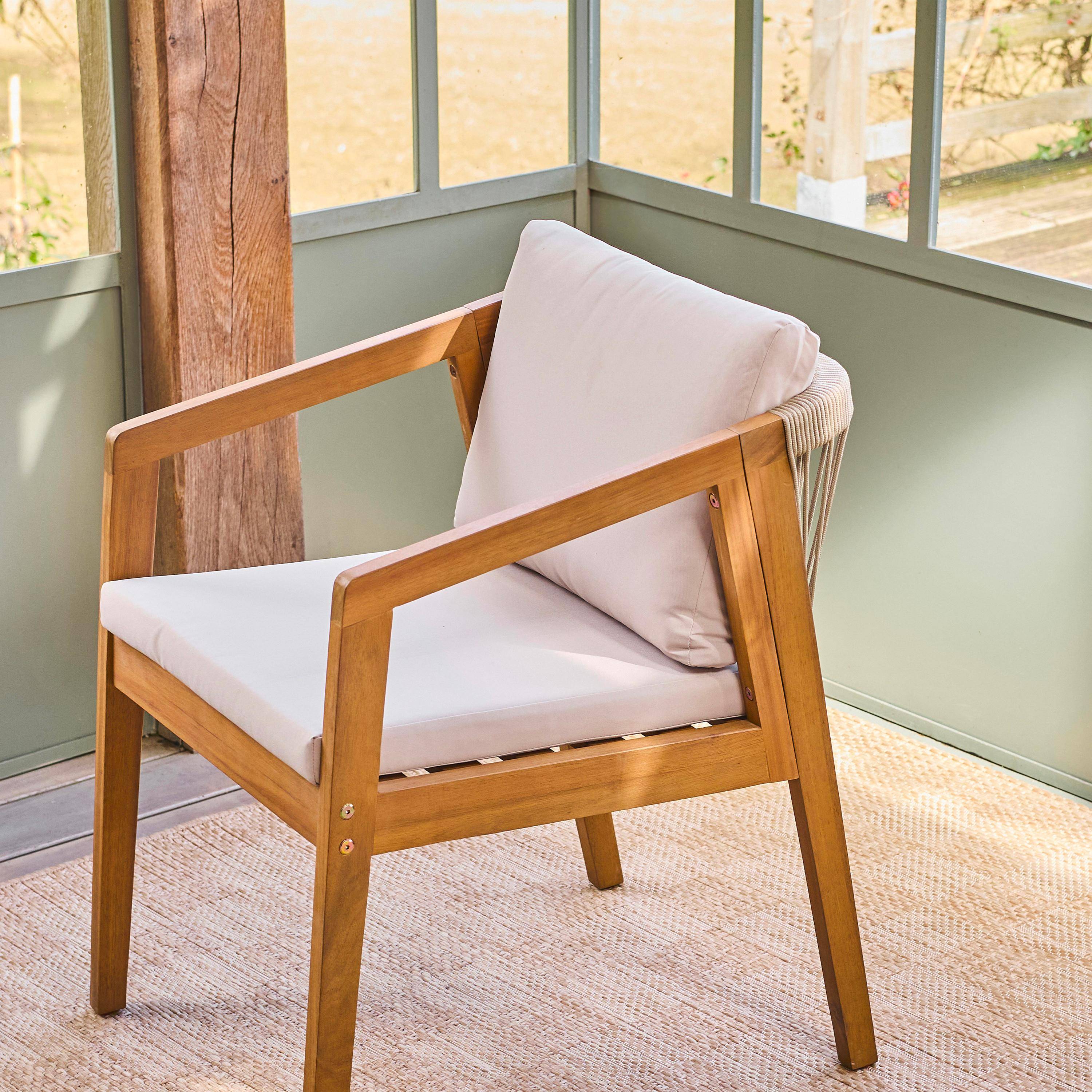 Lot de 2 fauteuils de jardin GRANADA en bois d'acacia avec cordes, 62 x 53 x 72 cm, résistant aux UV Photo2