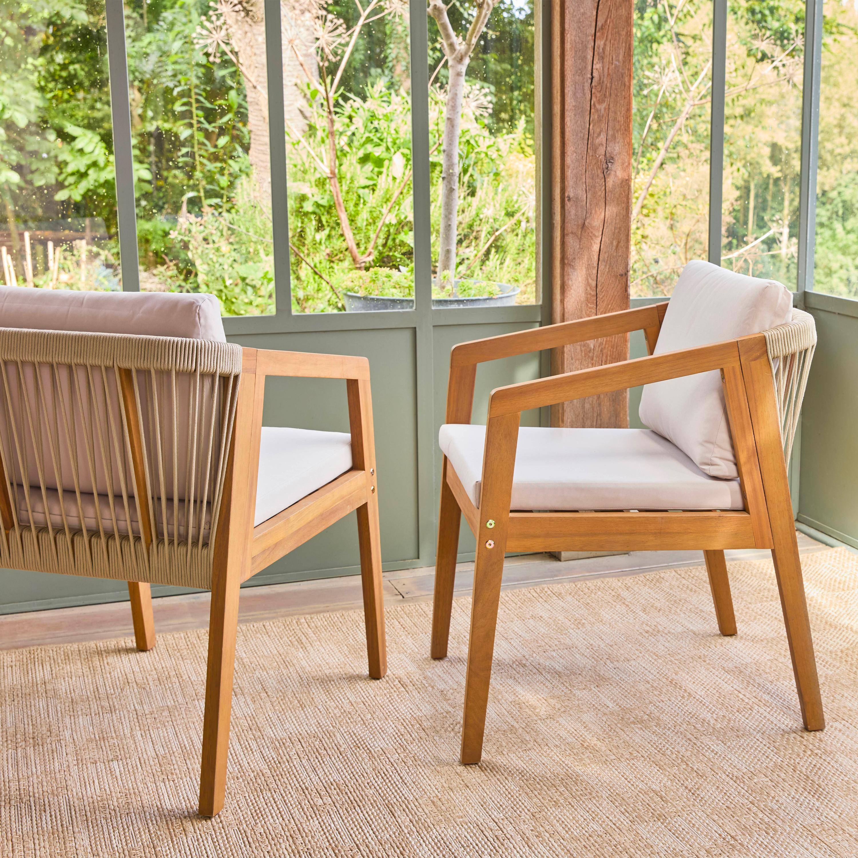 Lot de 2 fauteuils de jardin GRANADA en bois d'acacia avec cordes, 62 x 53 x 72 cm, résistant aux UV Photo1