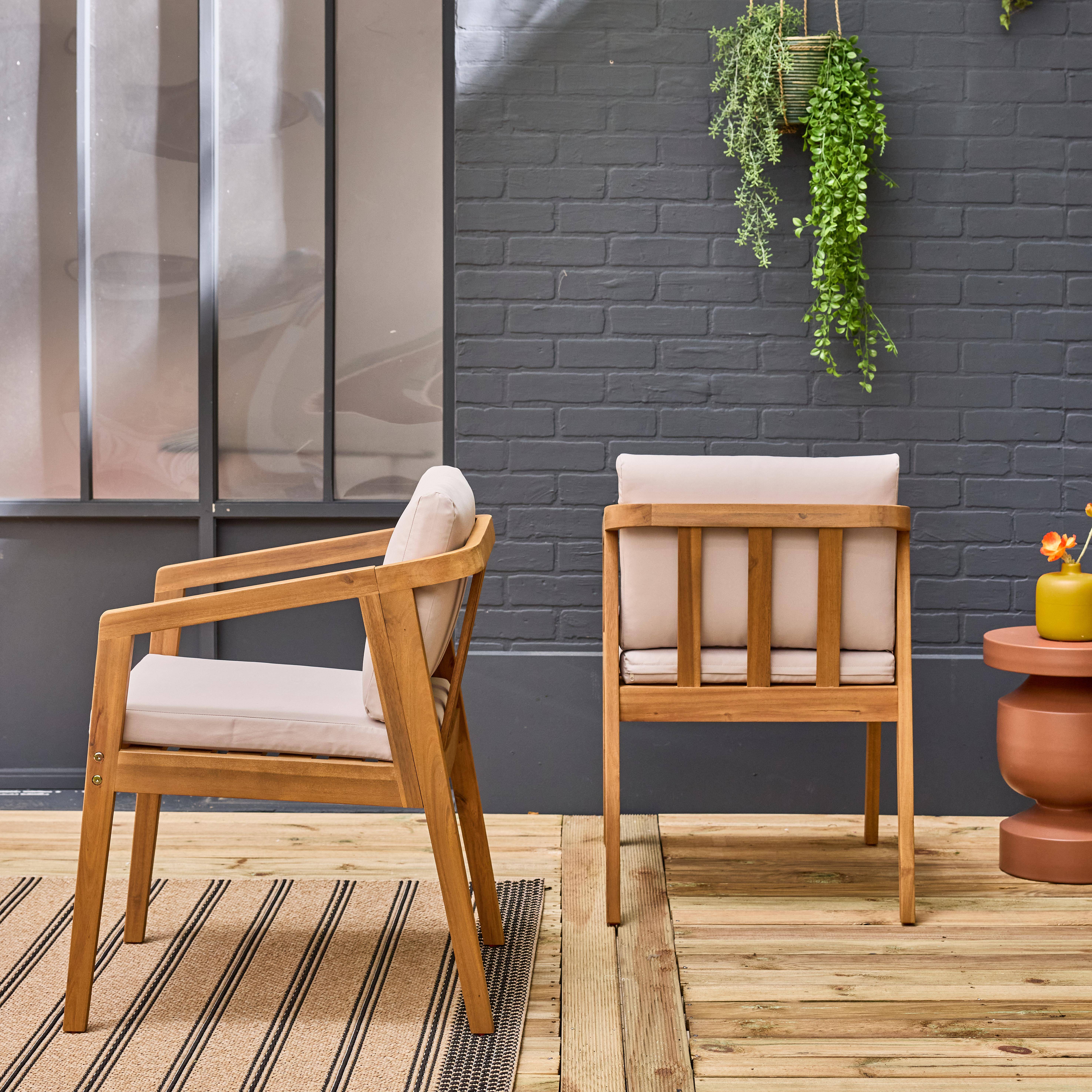 Lot de 2 fauteuils de jardin beige ZAMARA en bois d'acacia, 53 x 62 x 73 cm,sweeek,Photo2
