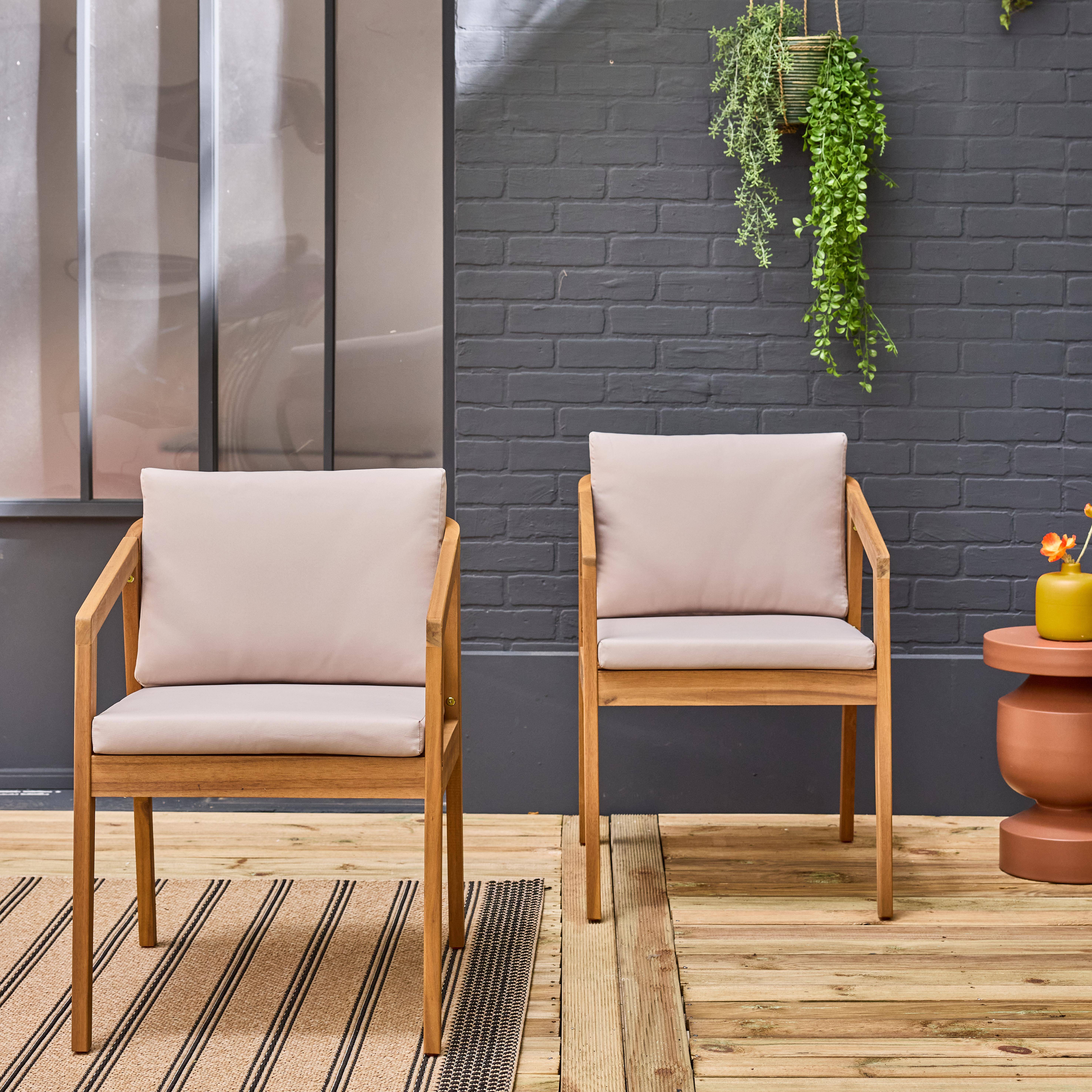 Lot de 2 fauteuils de jardin beige ZAMARA en bois d'acacia, 53 x 62 x 73 cm Photo1