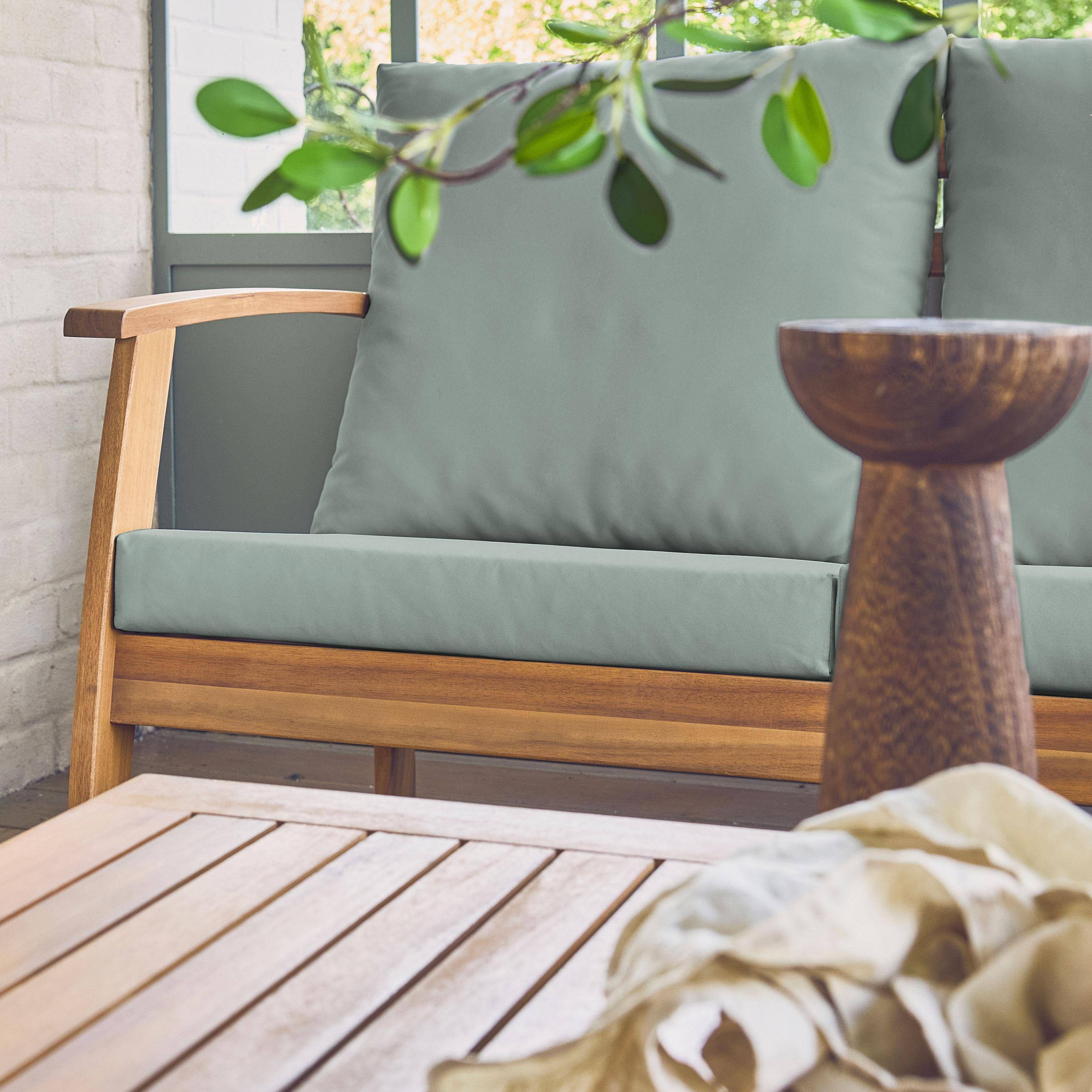 Gartenlounge-Set für 5 Personen graugrün aus Akazienholz, 5 Plätze, ein Sofa, ein Tisch, zwei Sessel - Ushuaia Photo2