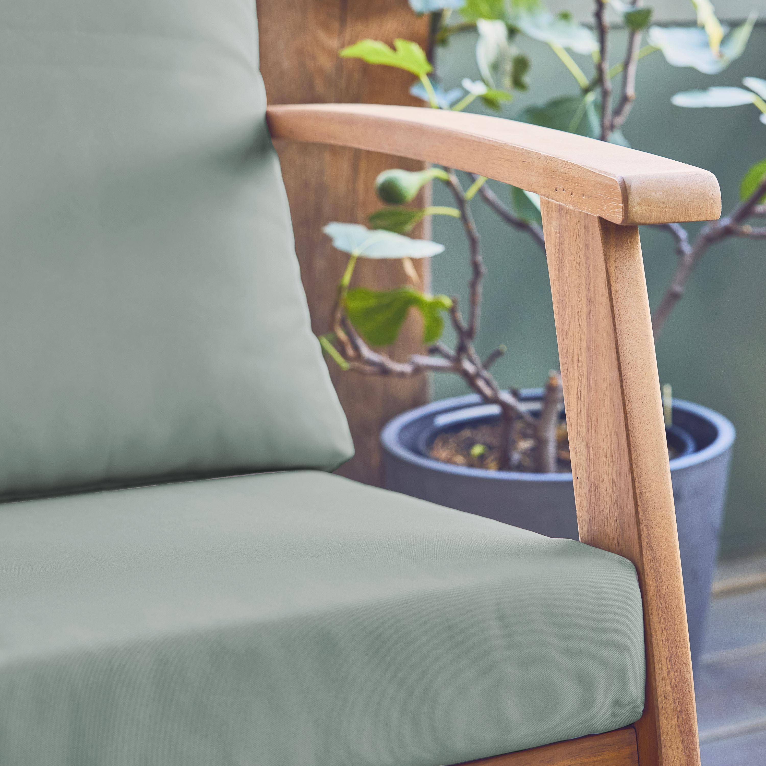 Gartenlounge-Set für 5 Personen graugrün aus Akazienholz, 5 Plätze, ein Sofa, ein Tisch, zwei Sessel - Ushuaia Photo4
