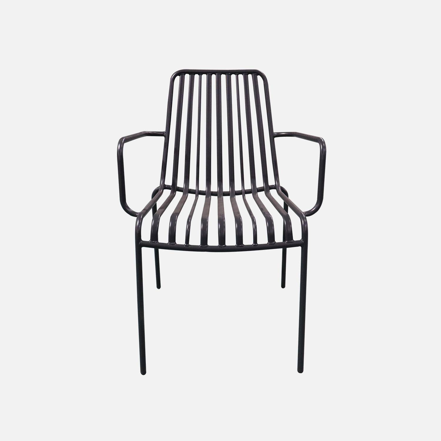 Lot de 2 fauteuils de jardin FLORIDA anthracite empilable en acier, L 59 x P 53,5 x H 78 cm Photo2