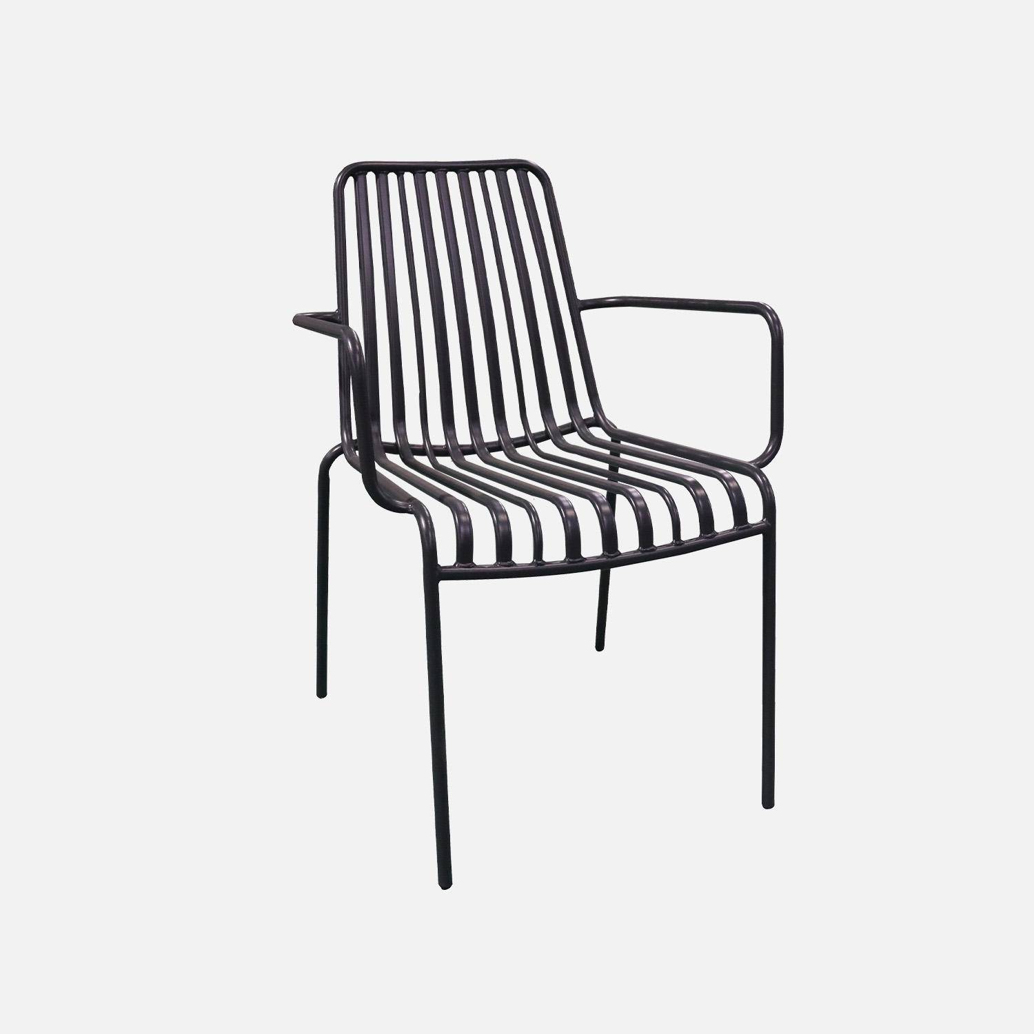 Lot de 2 fauteuils de jardin FLORIDA anthracite empilable en acier, L 59 x P 53,5 x H 78 cm Photo3