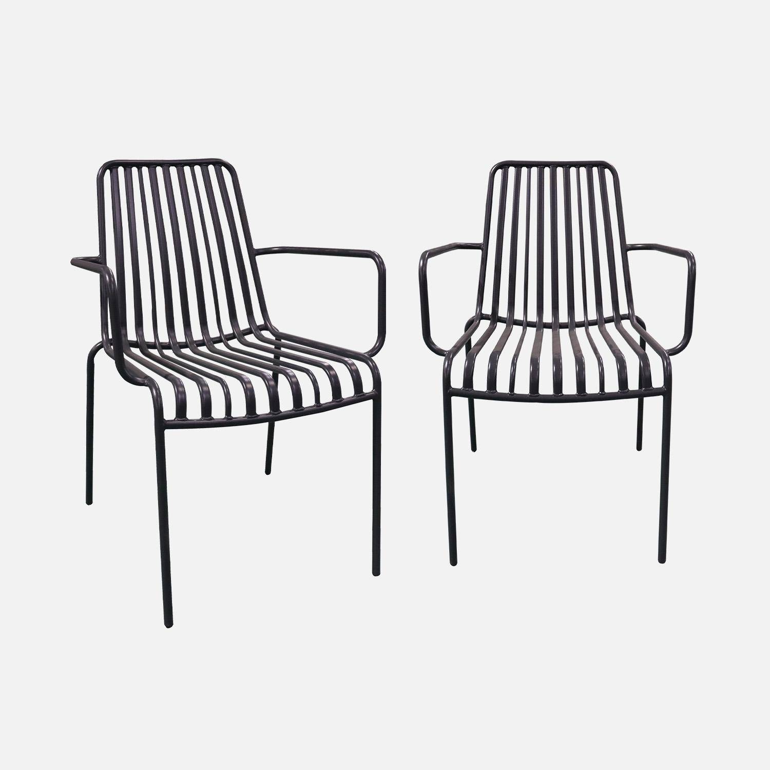 Lot de 2 fauteuils de jardin FLORIDA anthracite empilable en acier, L 59 x P 53,5 x H 78 cm Photo1