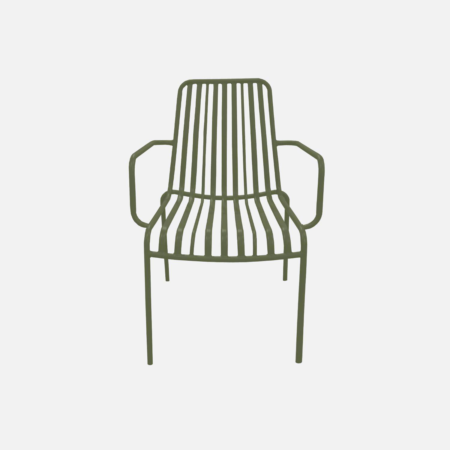 Lot de 2 fauteuils de jardin FLORIDA kaki empilable en acier, L 59 x P 53,5 x H 78 cm Photo4