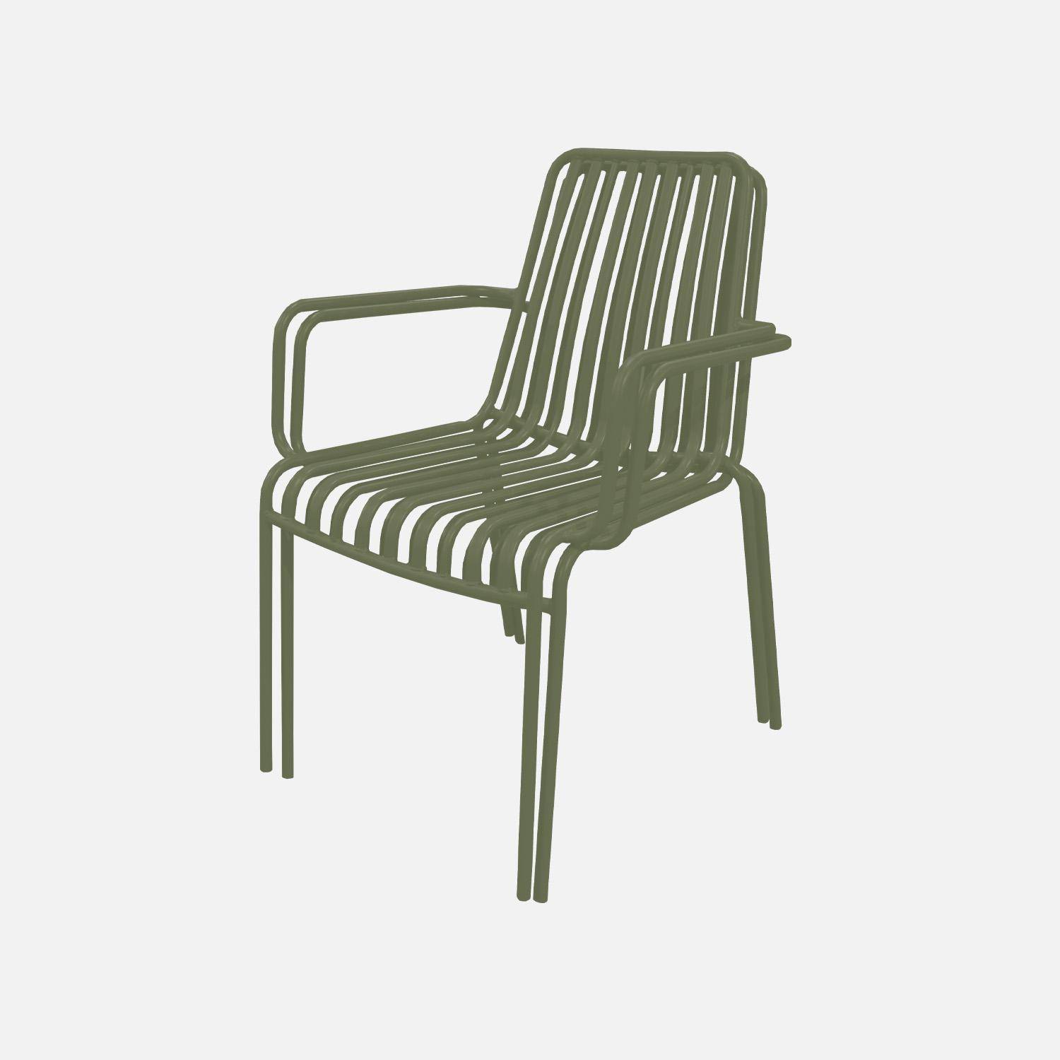 Lot de 2 fauteuils de jardin FLORIDA kaki empilable en acier, L 59 x P 53,5 x H 78 cm Photo6