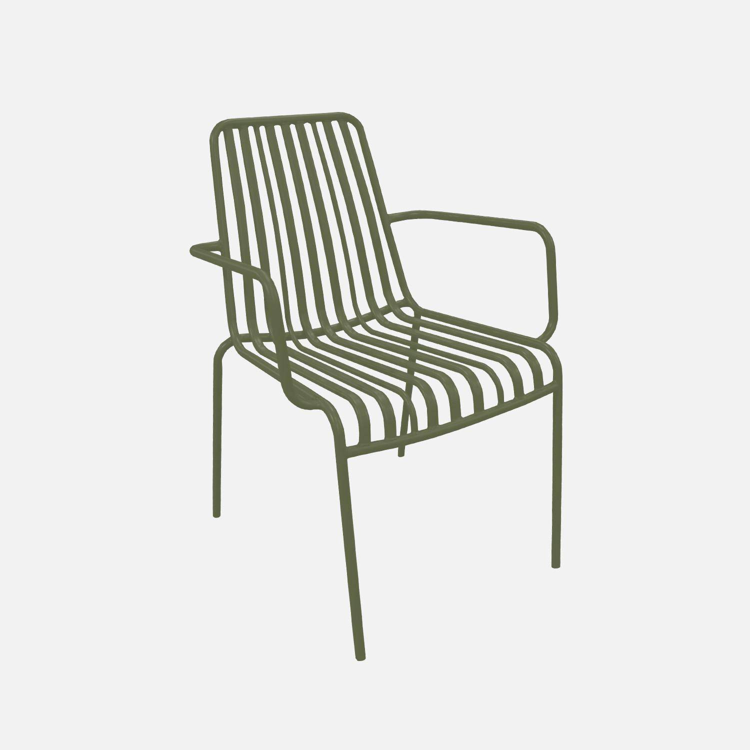 Lot de 2 fauteuils de jardin FLORIDA kaki empilable en acier, L 59 x P 53,5 x H 78 cm,sweeek,Photo5