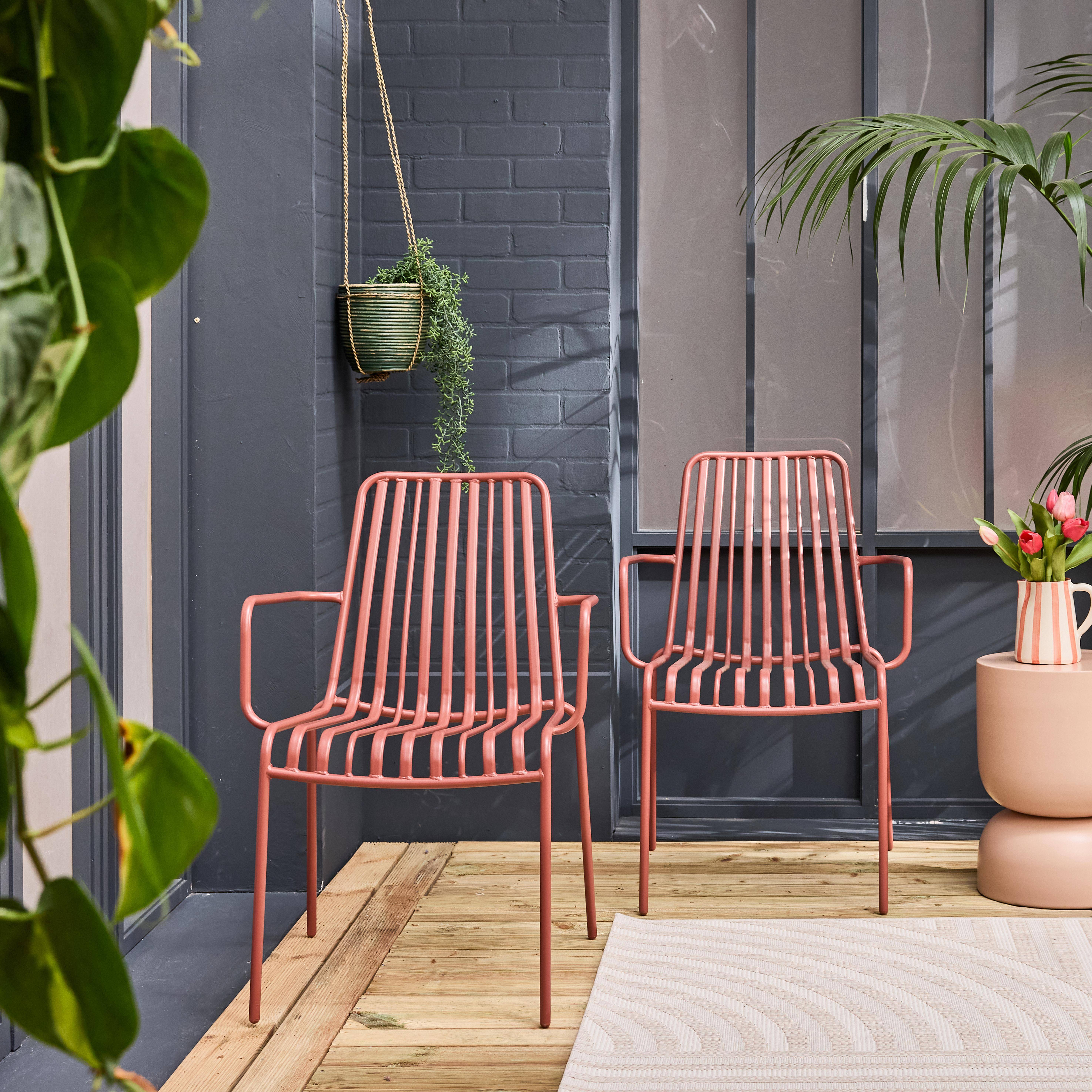 Set van 2 stapelbare tuinstoelen Florida terracotta in staal, L 59 x B 53,5 x H 78 cm Photo1
