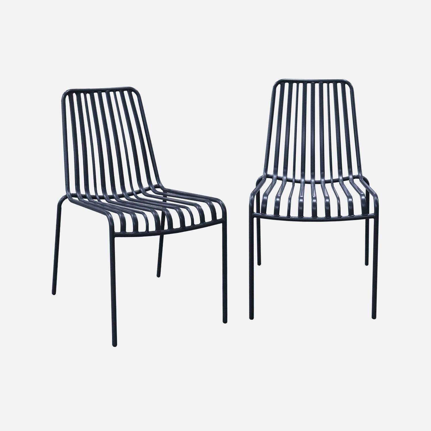 Set van 2 antraciet stapelbare tuinstoelen van staal