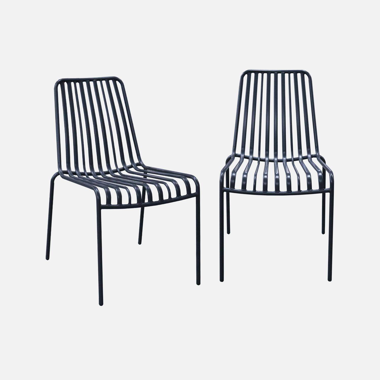 Lot de 2 chaises de jardin FLORIDA anthracite empilable en acier, L 59 x P 47,5 x H 78 cm Photo1