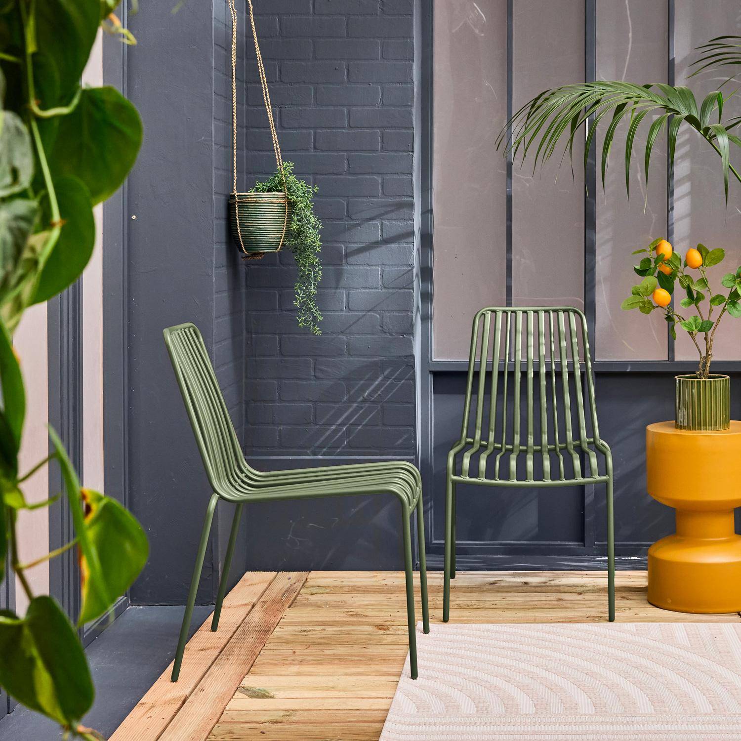 Silla de jardín apilable de acero, set de 2, Florida, Verde kaki, 59x47.5x78 cm Photo2
