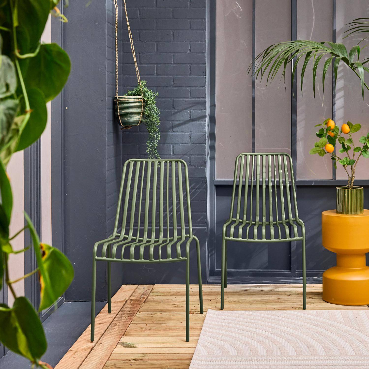 Silla de jardín apilable de acero, set de 2, Florida, Verde kaki, 59x47.5x78 cm Photo1