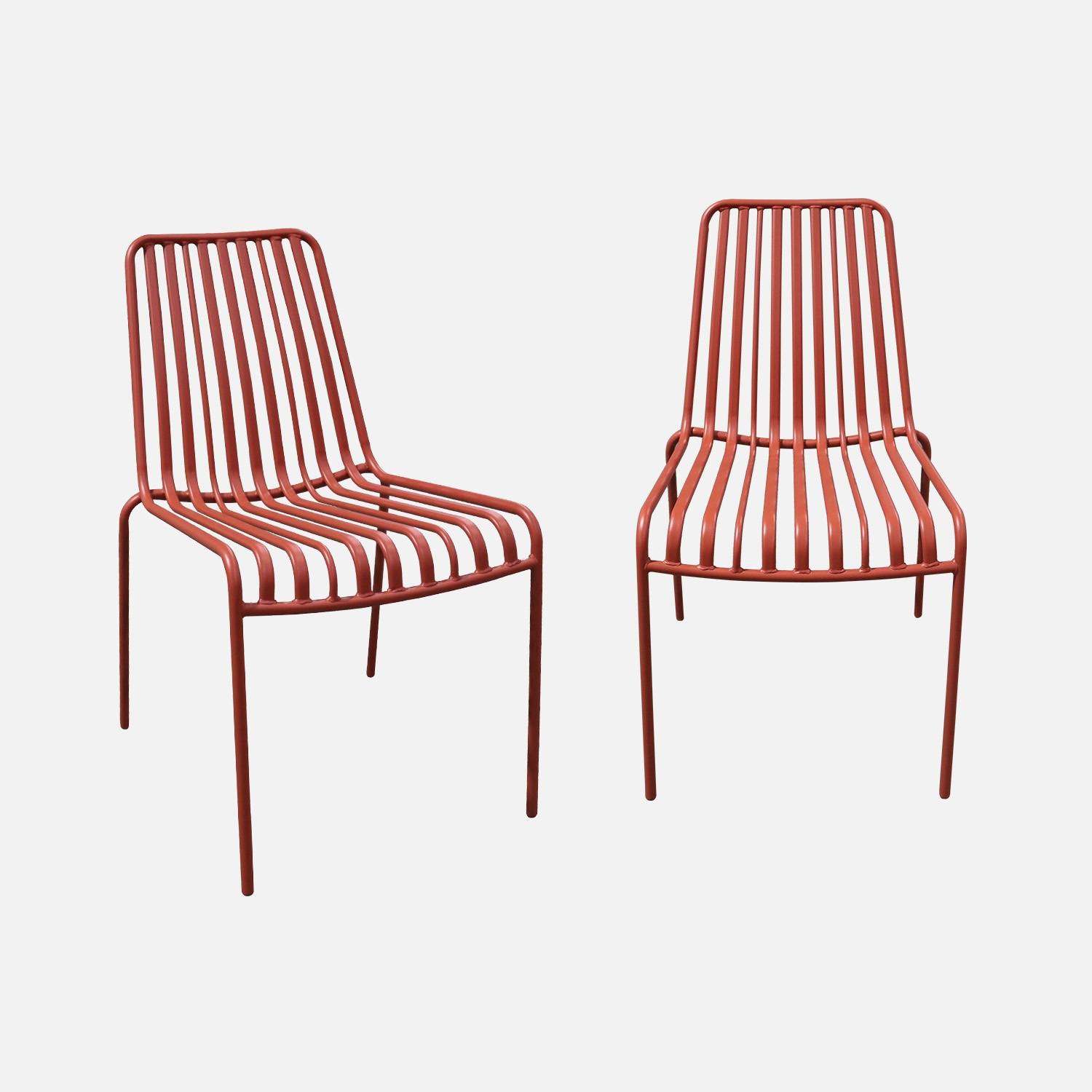Set van 2 terracotta stapelbare tuinstoelen van staal