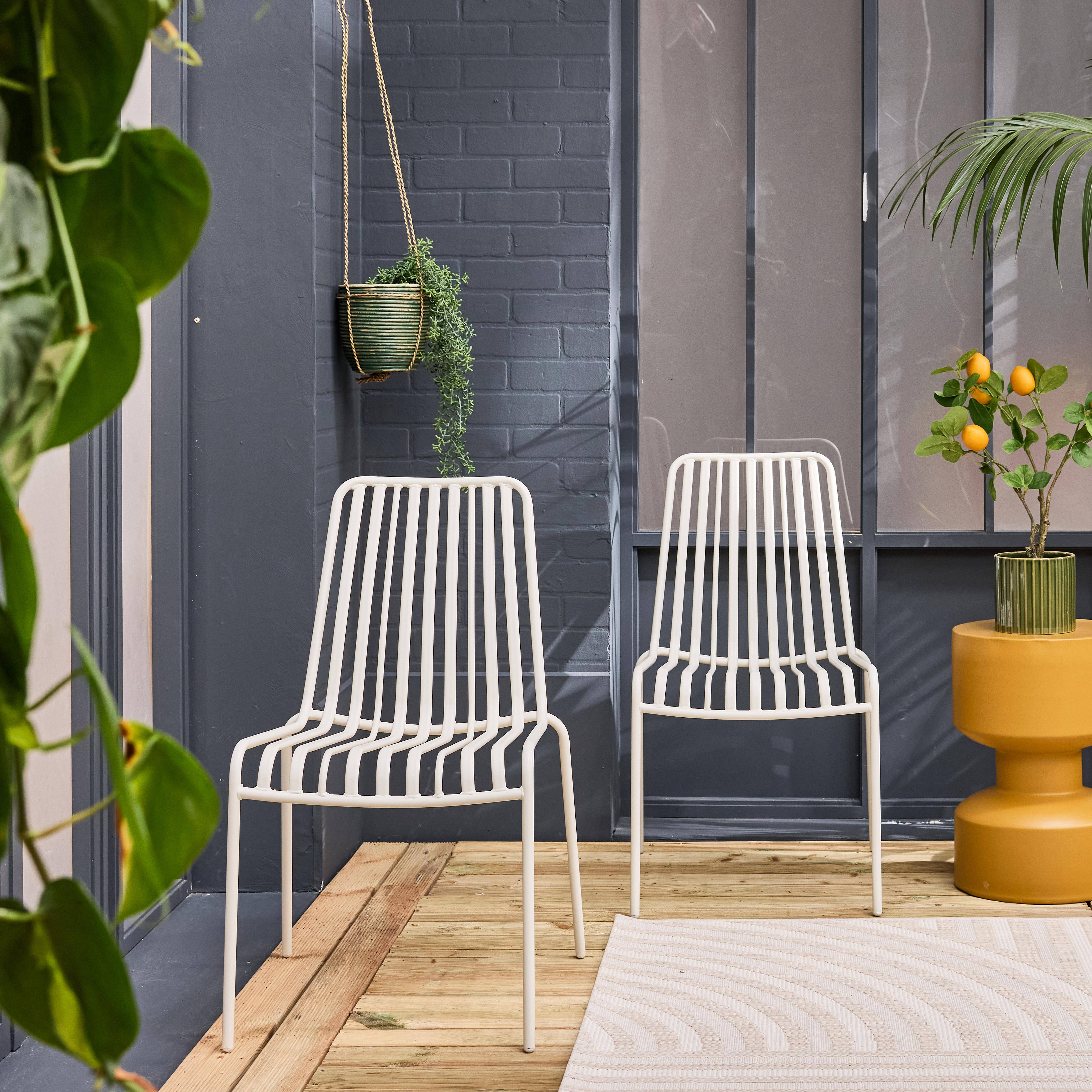 Set van 2 stapelbare tuinstoelen Florida in wit staal, L 59 x D 47,5 x H 78 cm Photo1