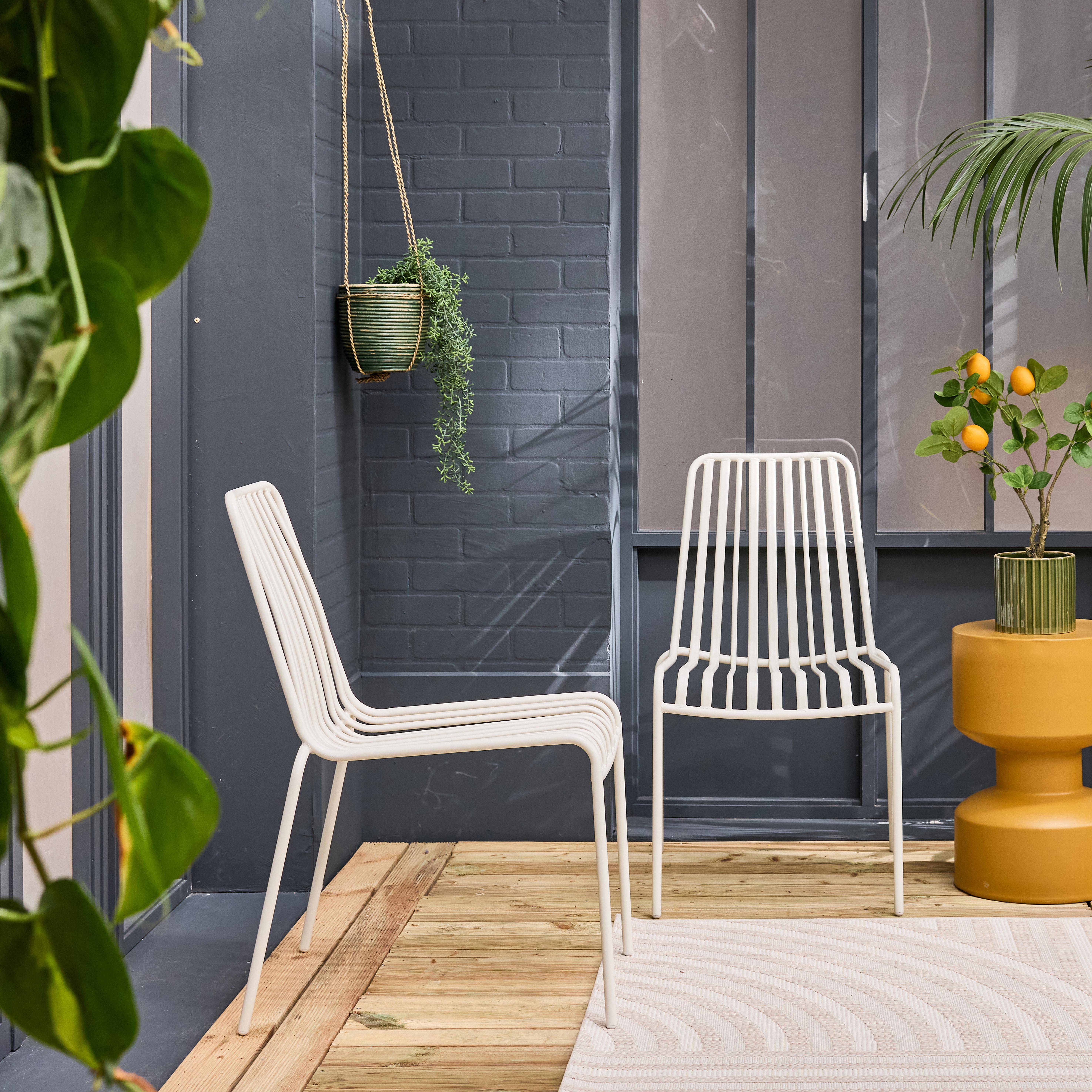 Set van 2 stapelbare tuinstoelen Florida in wit staal, L 59 x D 47,5 x H 78 cm Photo2
