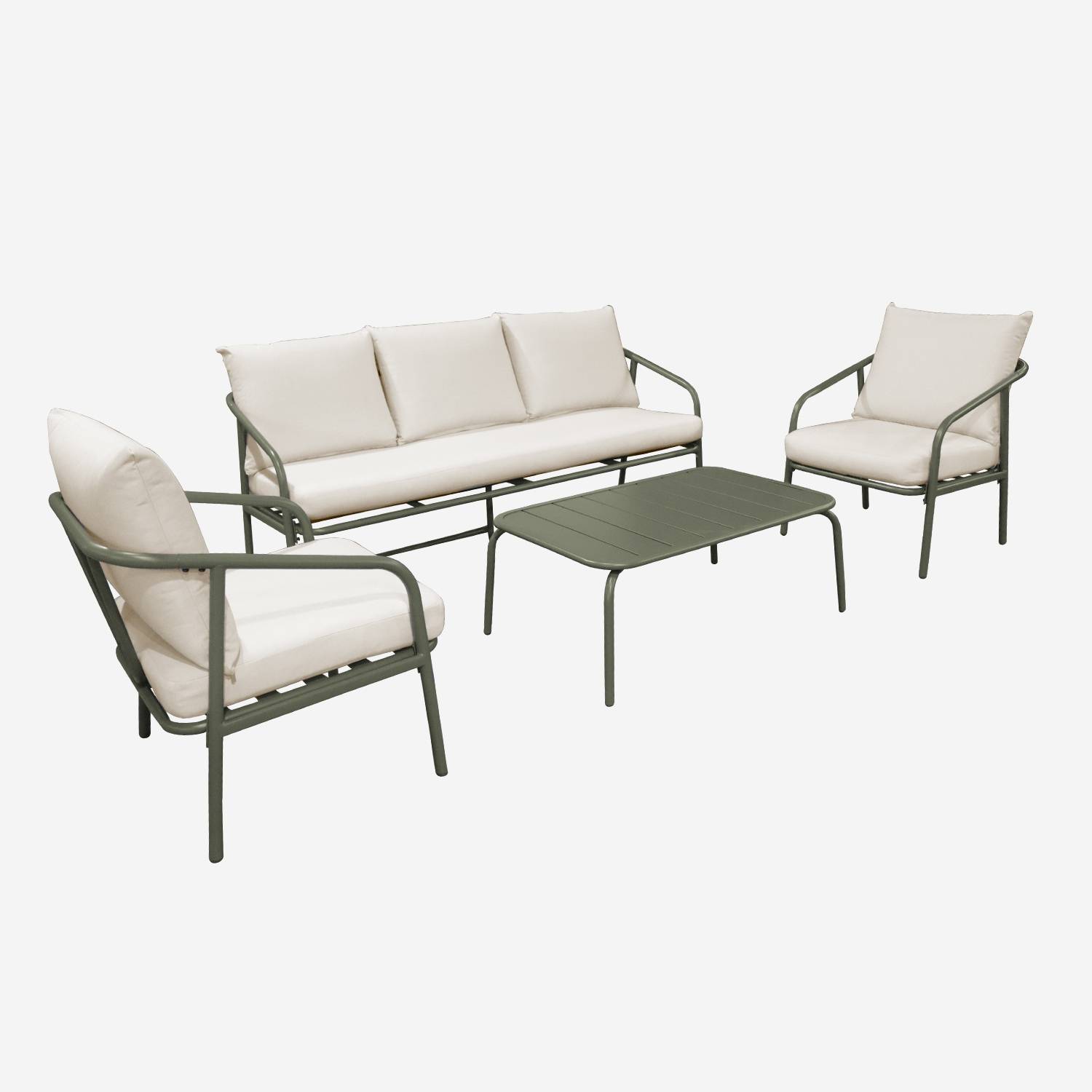 Set da giardino in acciaio 5 posti, Verde kaki
