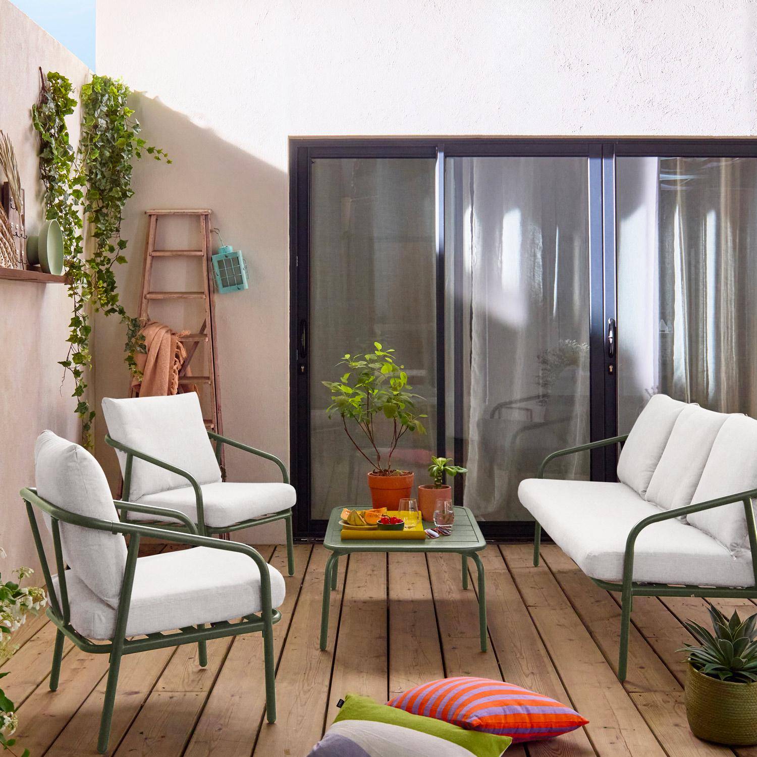 Set da giardino in acciaio 5 posti, Messina 5, Verde kaki, 176x70x67 cm Photo1