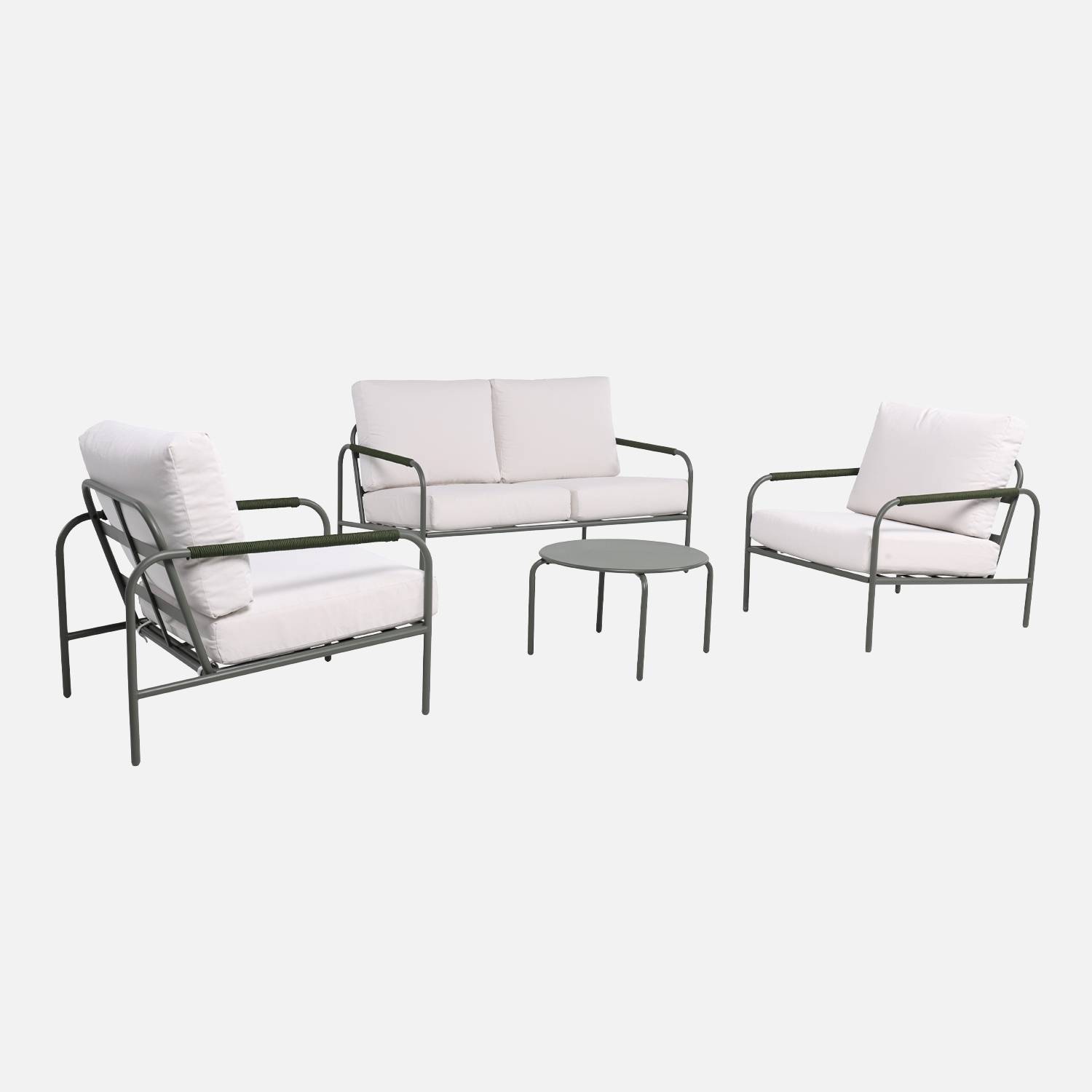 Salon de jardin acier 4 places kaki