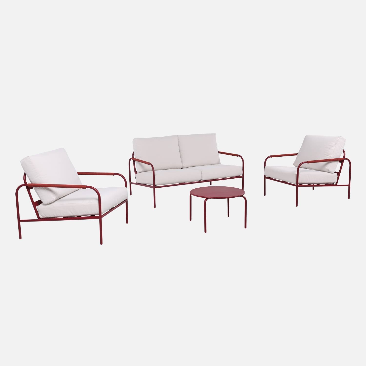 Salon de jardin acier 4 places rouge