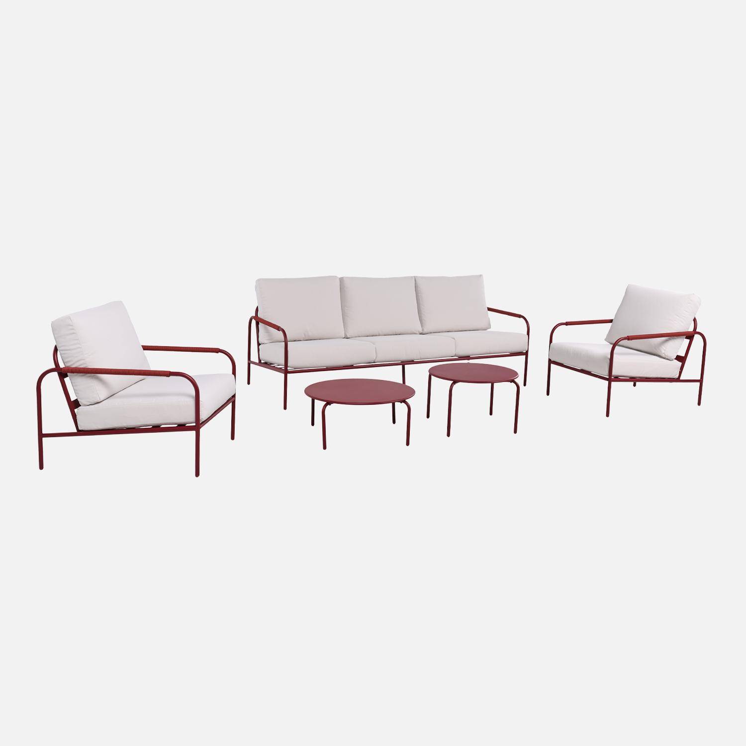 Conjunto de jardín de acero, 5 personas, Luanda, Rojo, 209x90x69 cm,sweeek,Photo2