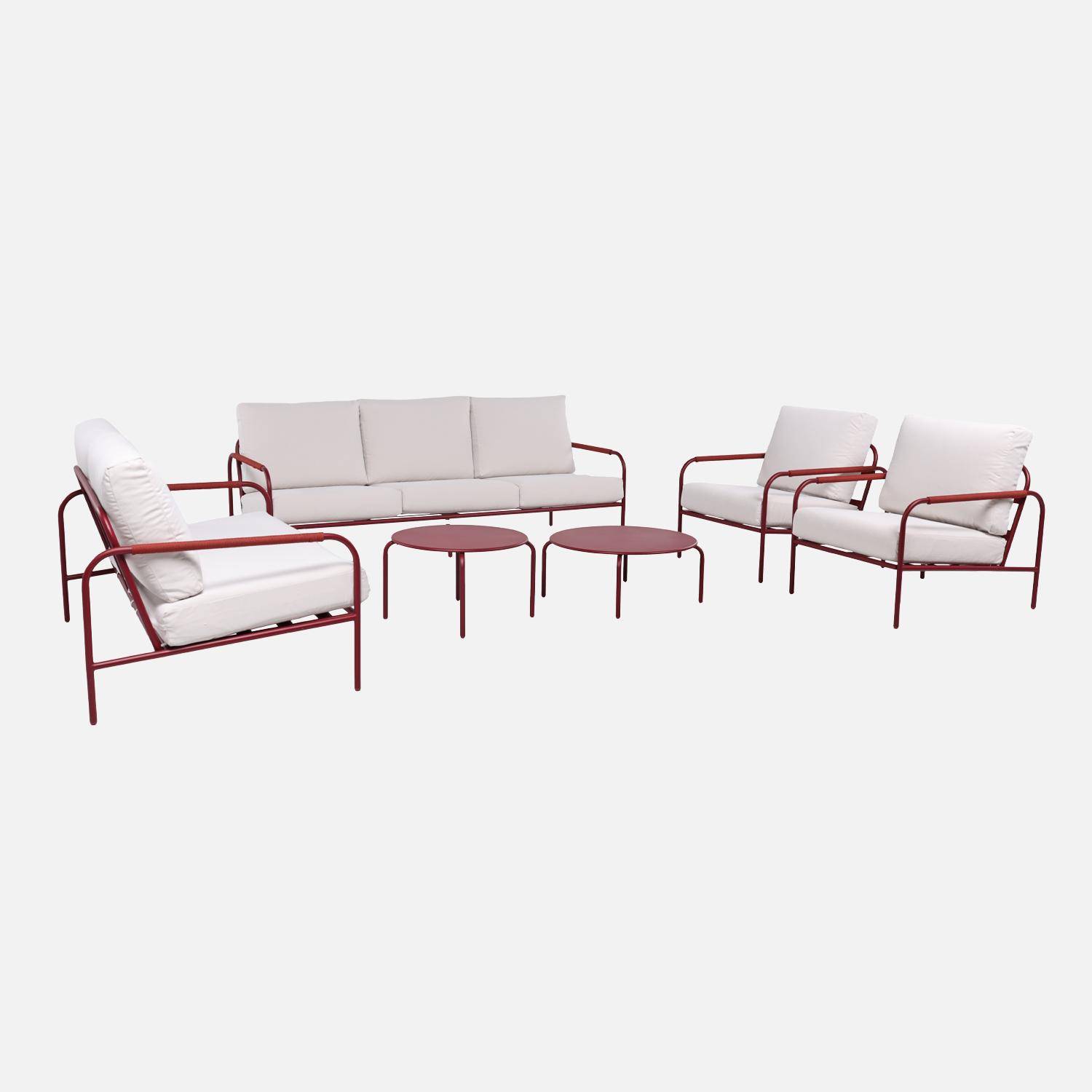Conjunto de jardín de acero, 7 personas, Luanda, Rojo, 209x90x69 cm Photo5