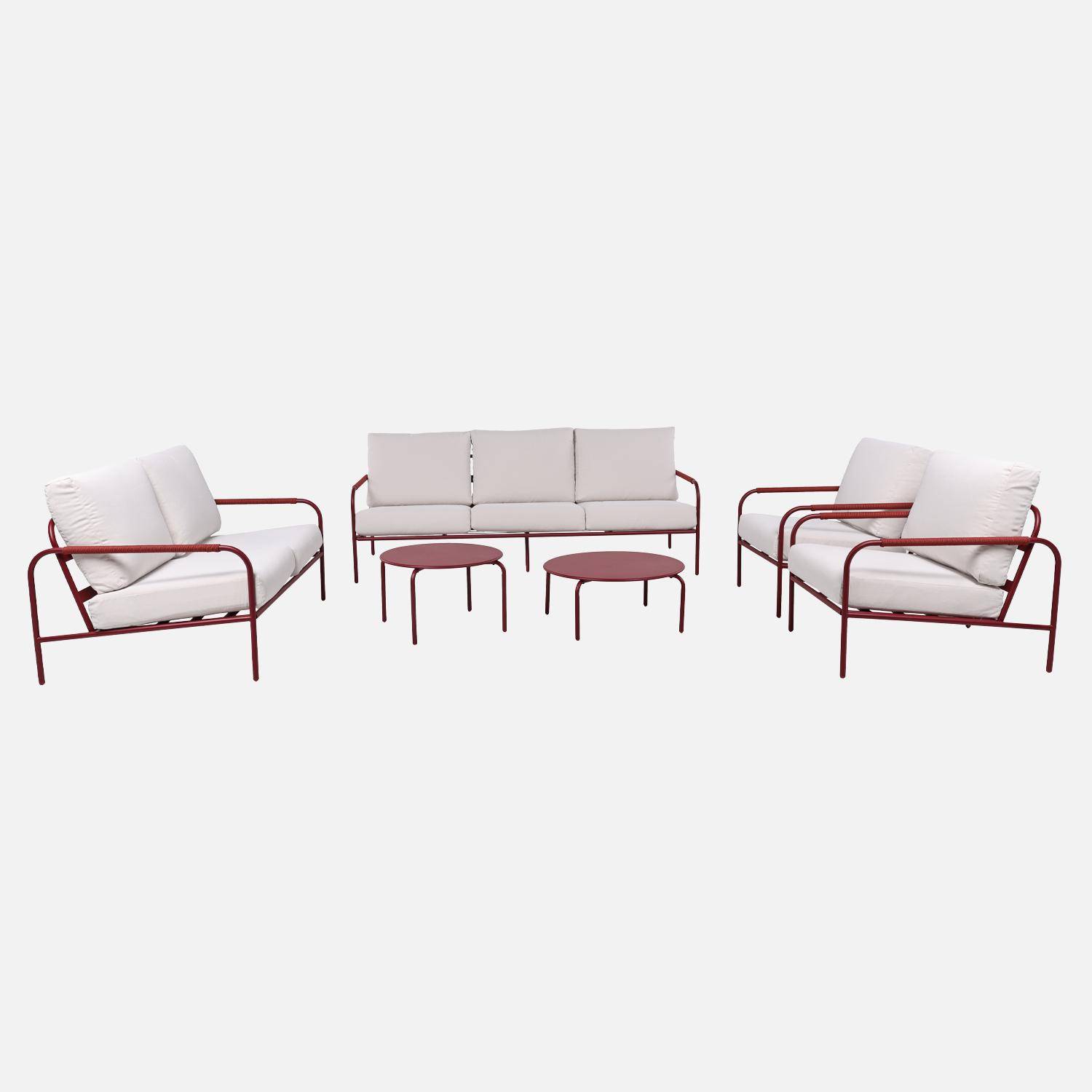 Conjunto de jardín de acero, 7 personas, Luanda, Rojo, 209x90x69 cm Photo6